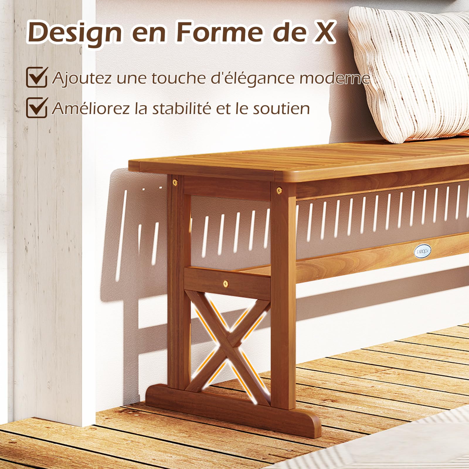 COSTWAY Banc de Jardin en Bois d'Acacia, Charge 360 kg,Banc Exterieur Jardin sans Dossier pour 2-3 Personnes, Siège à Lattes, Banquette Extérieur pour Porche Jardin Balcon, 130 x 35 x 45 cm