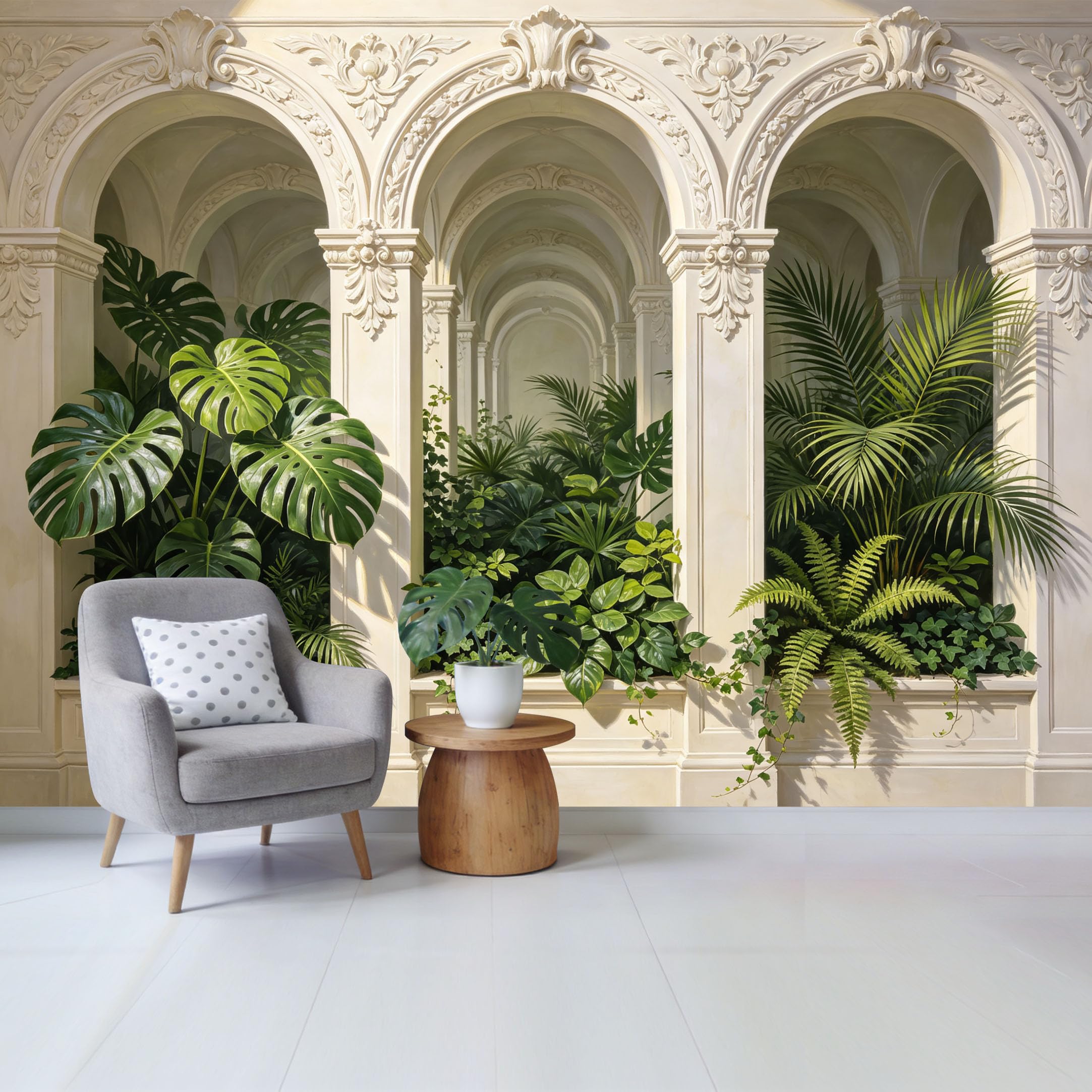 Custom Size Wall Mural Tropical Botanical Greenery Arch Garden Removable Self Adhesive Fabric Home Wall Decor for Living Room Bedroom Bathroom