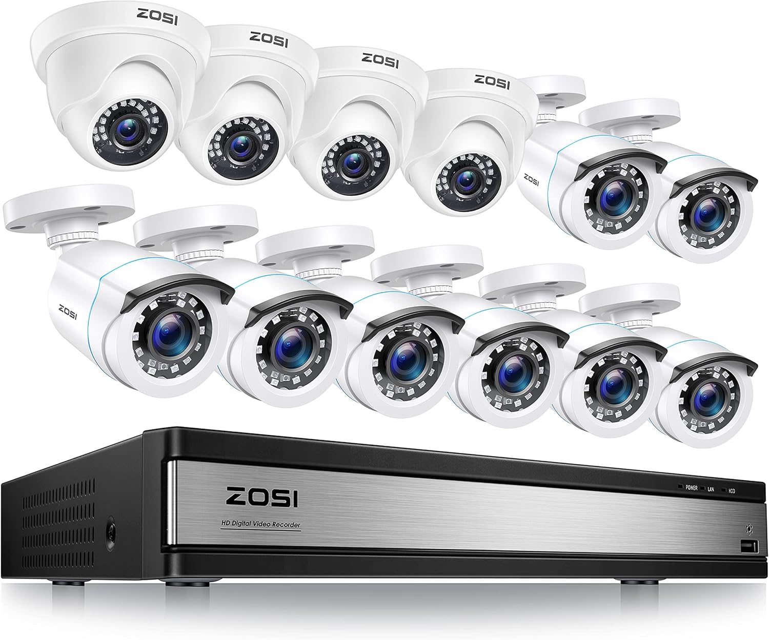 ZOSI 1080p 16 Channel Security Camera System, H.265+ 16 Channel DVR Recorder and 12 x 1080p
