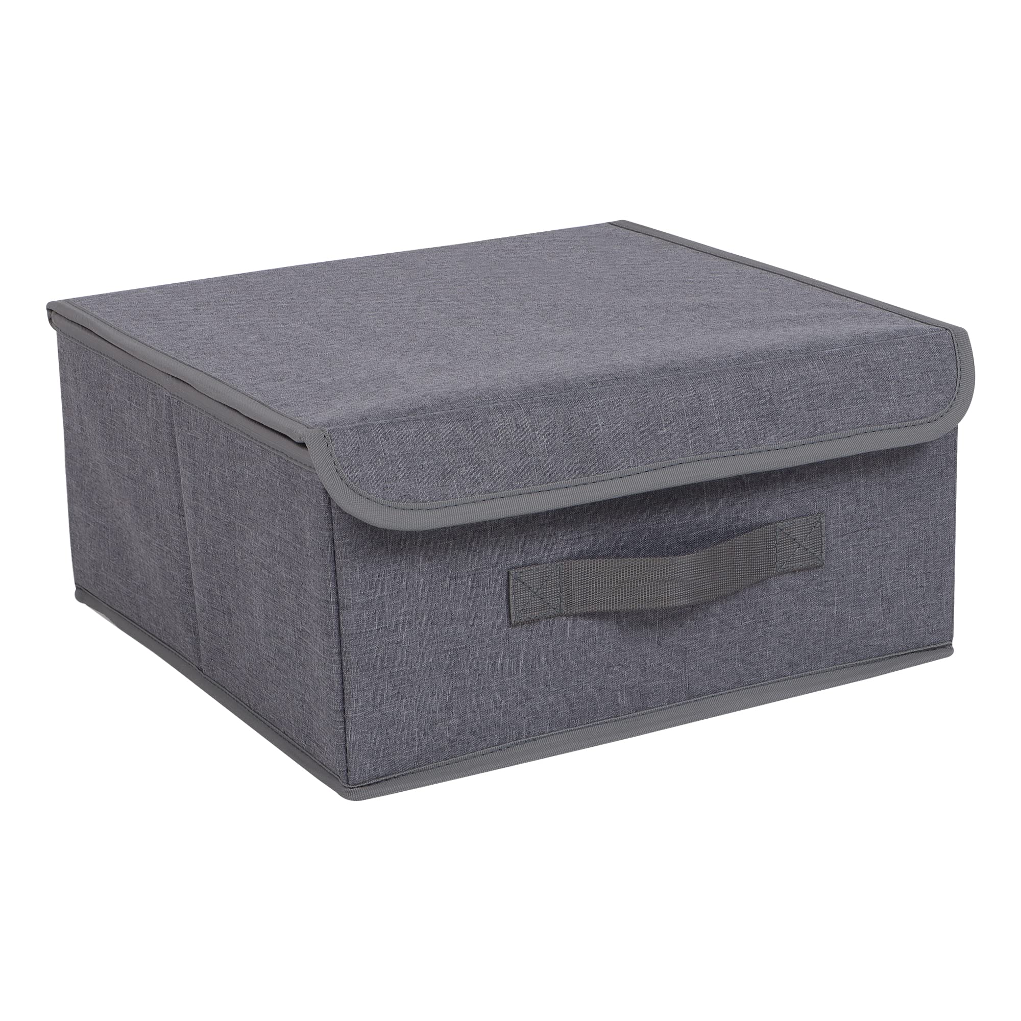 Double R Bags Foldable Storage Bins Cubes Boxes with Lid - Storage Box Cube Cubby Basket Closet Organizer with Handles for Closet Bedroom, 13" x 13", (Grey, Pack of 2)
