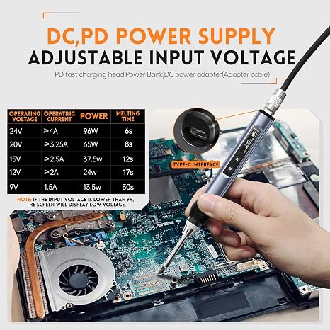 Soldering Iron Kit, USB C Digital Soldering Iron Kit with 6 Soldering Iron Tips, 80~420℃ Cordless Soldering Iron, Portable Soldering Iron, for Welding Repair Gray Blue