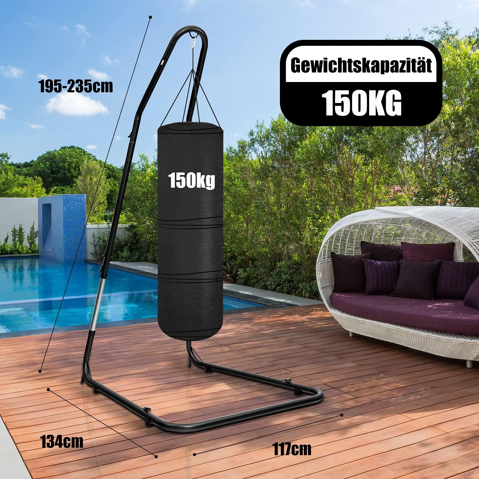 FANTASK Poltrona sospesa con Telaio in Metallo, Altezza Regolabile e Portata 150 kg, Supporto per Poltrona sospesa con Design Resistente alle intemperie