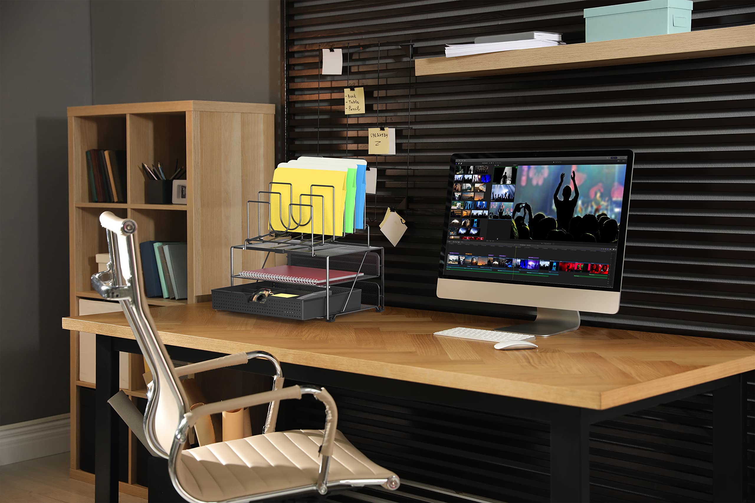 DecoBros - Organizador de escritorio con doble compartimento y 5 compartimentos apilables, color negro
