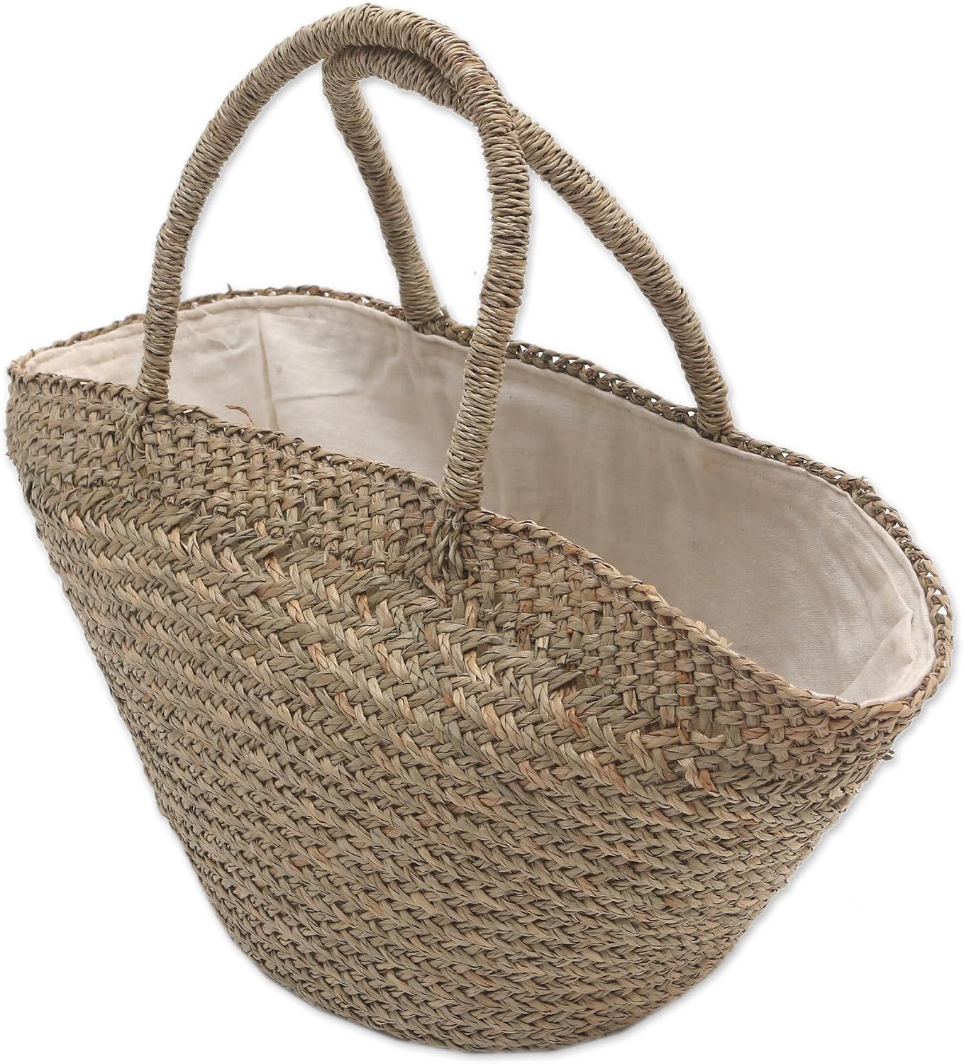 NOVICA Artisan Handmade Natural Fiber Tote Handbag from Bali Handbags Brown Shopping Handle Solid Materials Indonesia Woven ' Natural Style'