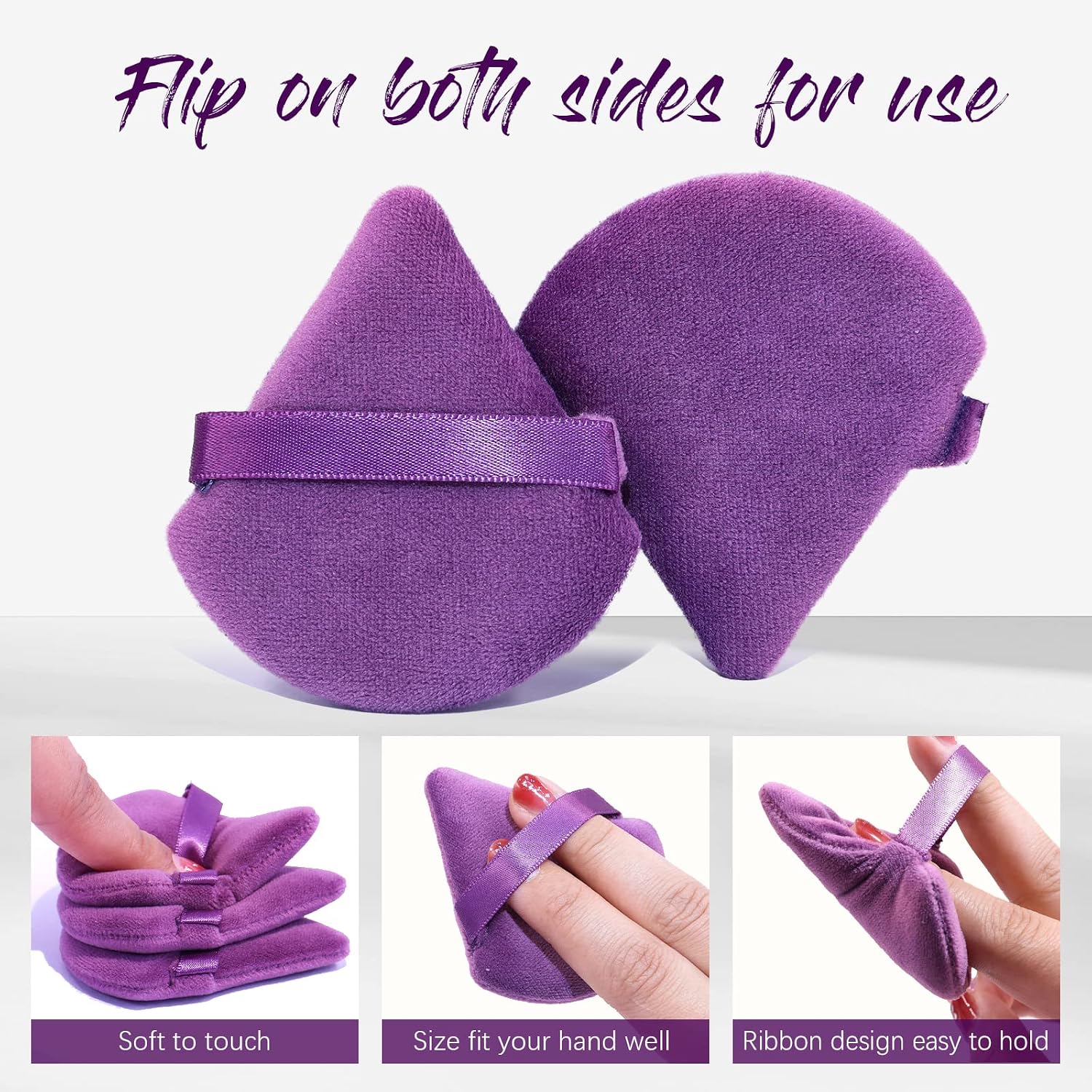 BEAKEY 10 Pcs Soft Triangle Powder Puffs for Face Powder - Latex-Free Makeup Puffs for Loose & Cosmetic Foundation, Ideal for Setting Powder and Liquid Foundation(Dark Purple)