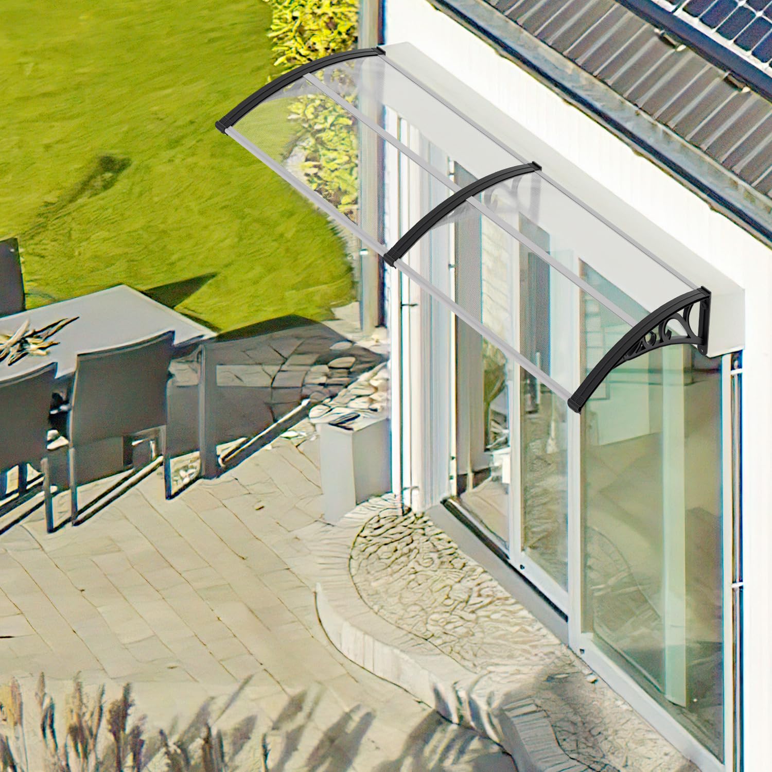 Toldo para Puerta de Entrada con sección Lateral, 100x200cm, Marquesina Transparente de policarbonato de 6 mm y Aluminio, marquesina de Puerta para protección Exterior contra la Lluvia