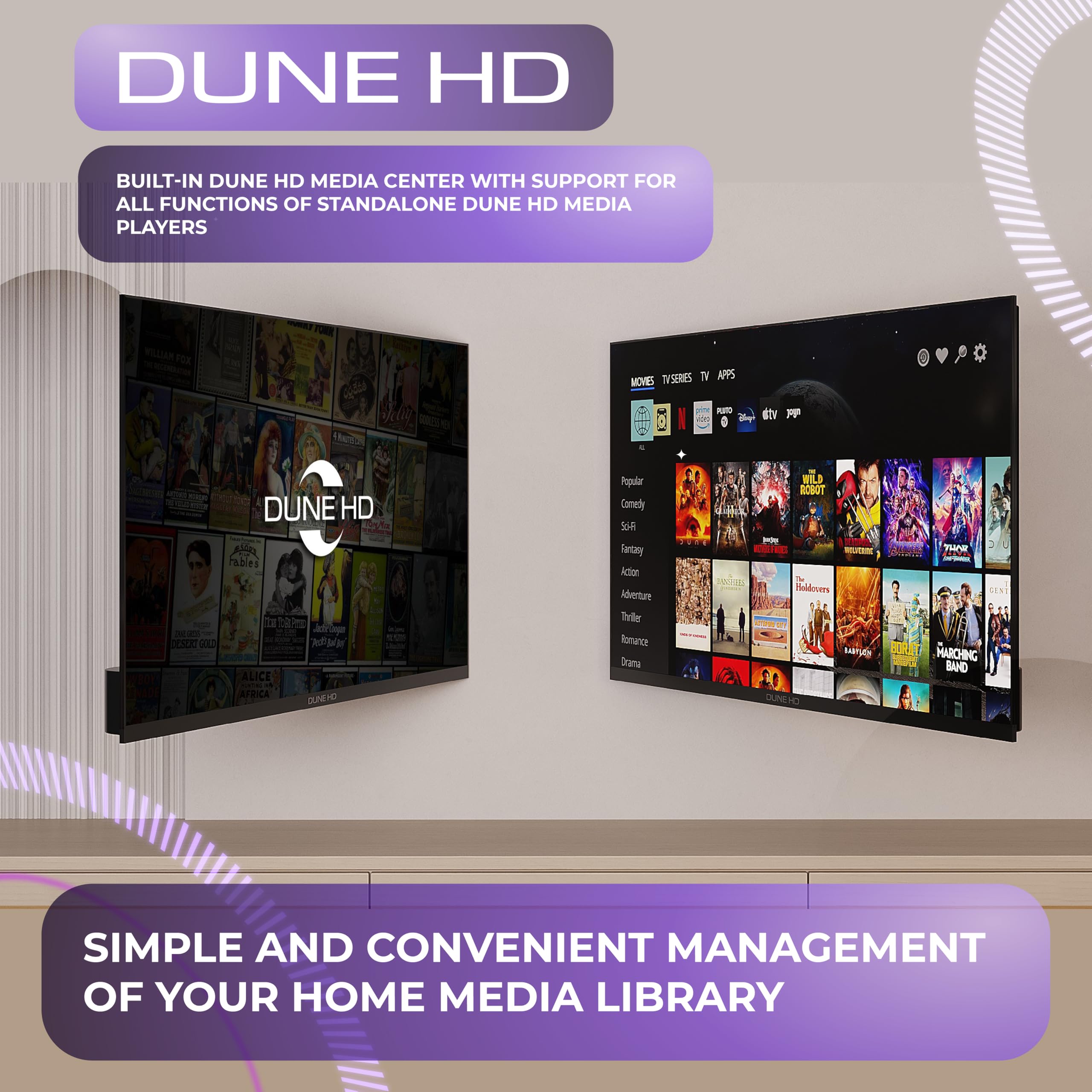 Dune HD Smart TV 43" (2026), QLED 4K UHD Quantum Dots, HDR10 HLG, Whale OS Android, 2+16, potrójny tuner DVB-T/T2/S/S2/C + telewizja analogowa, sterowanie głosowe, AirPlay, Miracast (43, Cale)