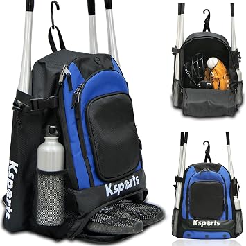 Ksports Baseball Backpack - Durable T-Ball & Softball Equipment Bag - Bat, Helmet, Glove, Gear Storage - Shoe Compartment & Fence Hook - Ideal for Amateur & Professional Players