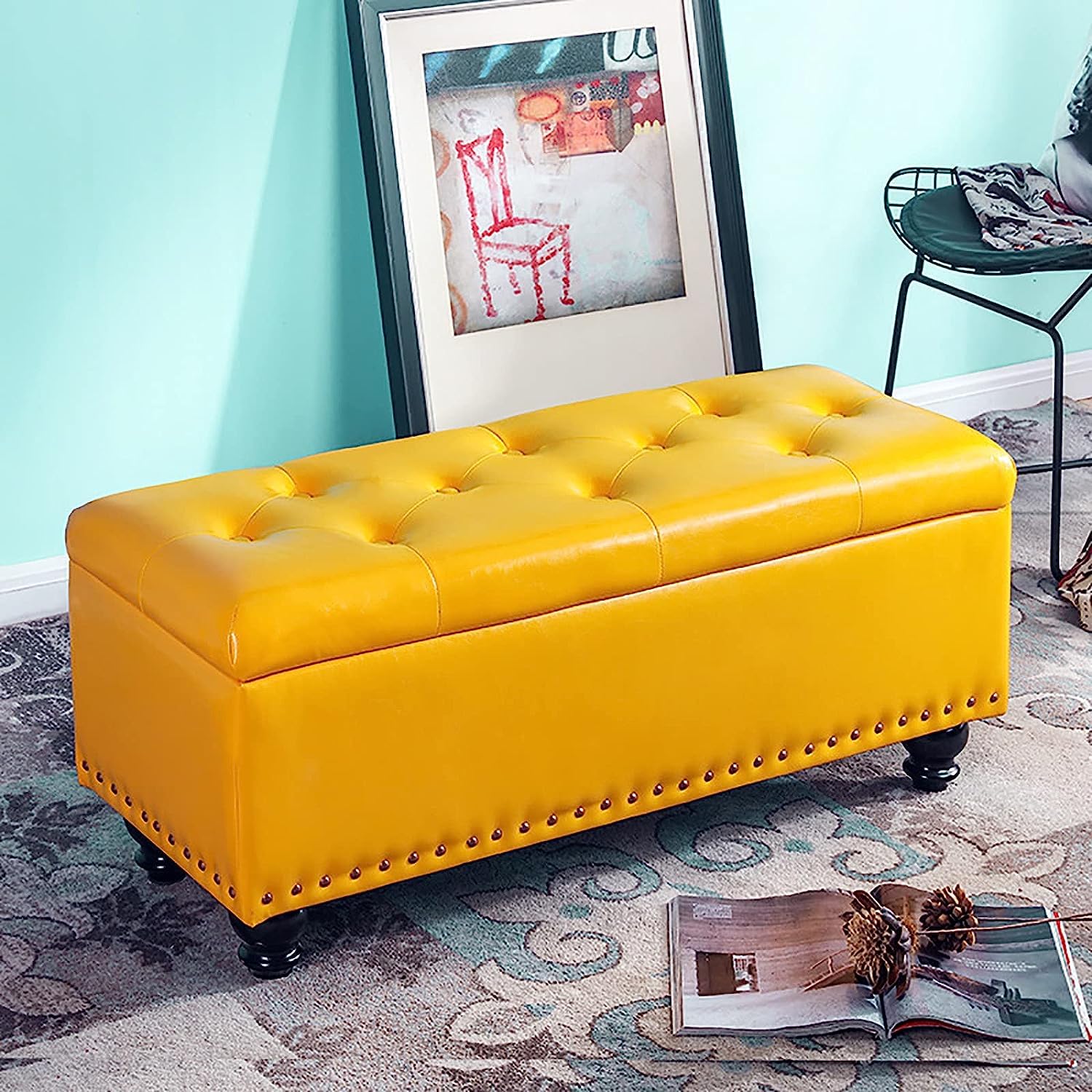 Bancs multifonctions en similicuir jaune au design épuré