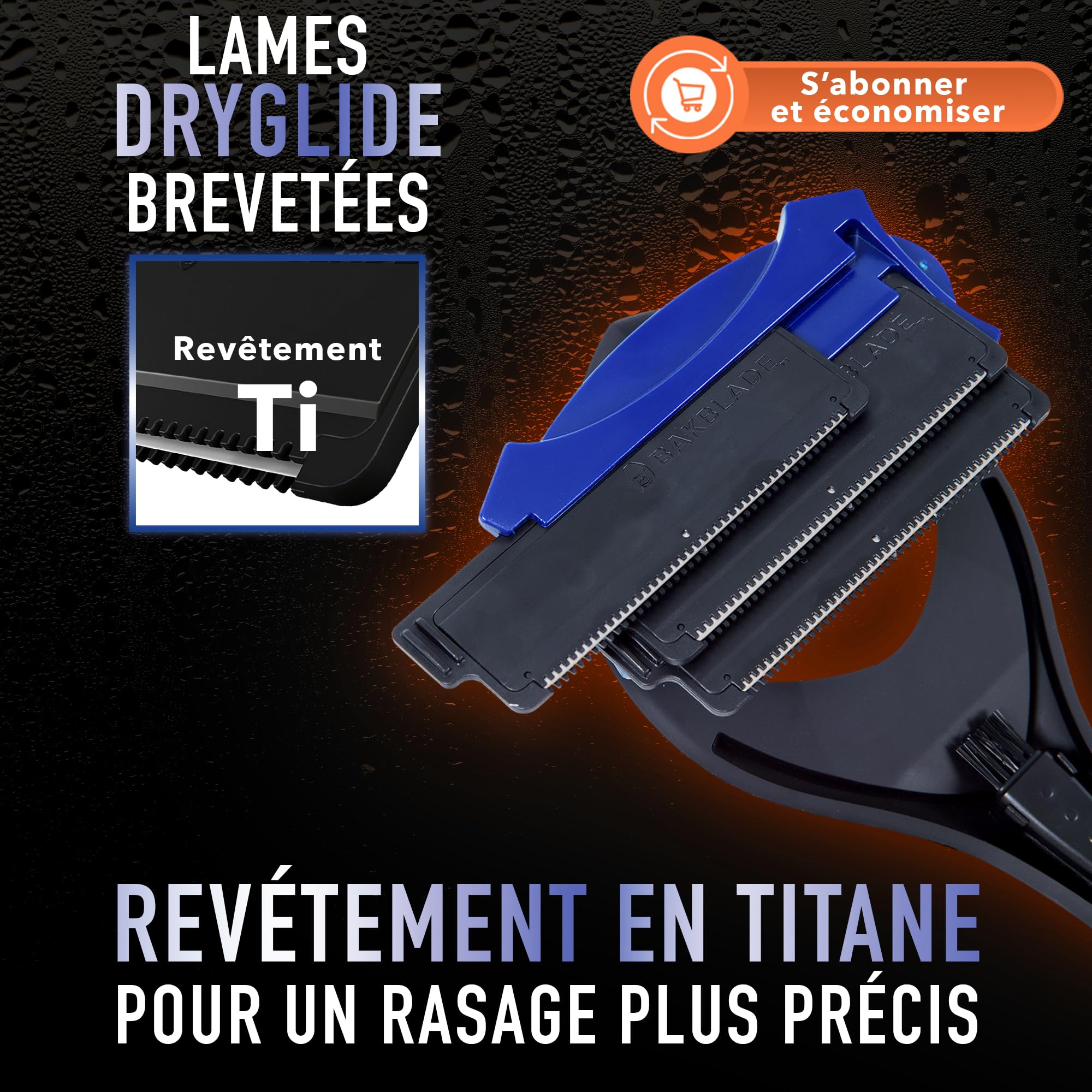 BakBlade 3.0 Stealth Rasoir Dorsal À Long Manche, Double Prise | Manche Ergonomique De 58 Cm, Brosse Exfoliante Incluse, 3 Rangées De Lames, Rasage Sec Ou Humide, Lames Dryglide