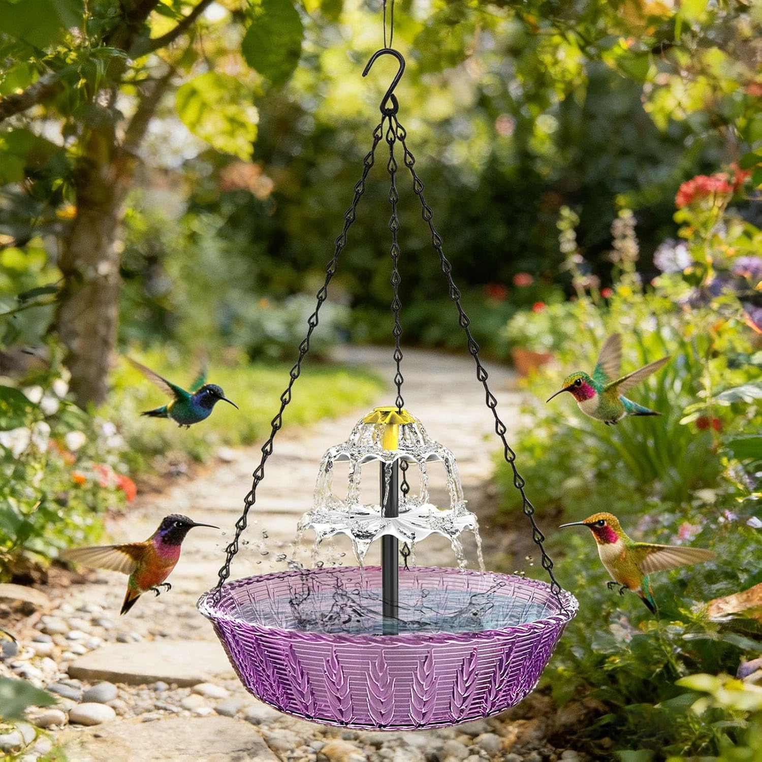 Multifunctional Hanging Bird Bath Fountain Solar Operated for Various Species Easy to Construction Outdoor Solar Fountain Bath