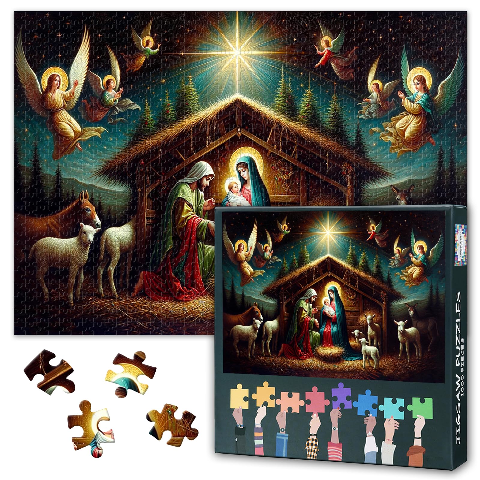 1000 Piece Jigsaw Puzzle for Adults Nativity Scene Bethlehem Manger Holy Night Christmas Story Puzzle Religious Artwork Inspirational Gifts for Family 27.5x19.7 Inch