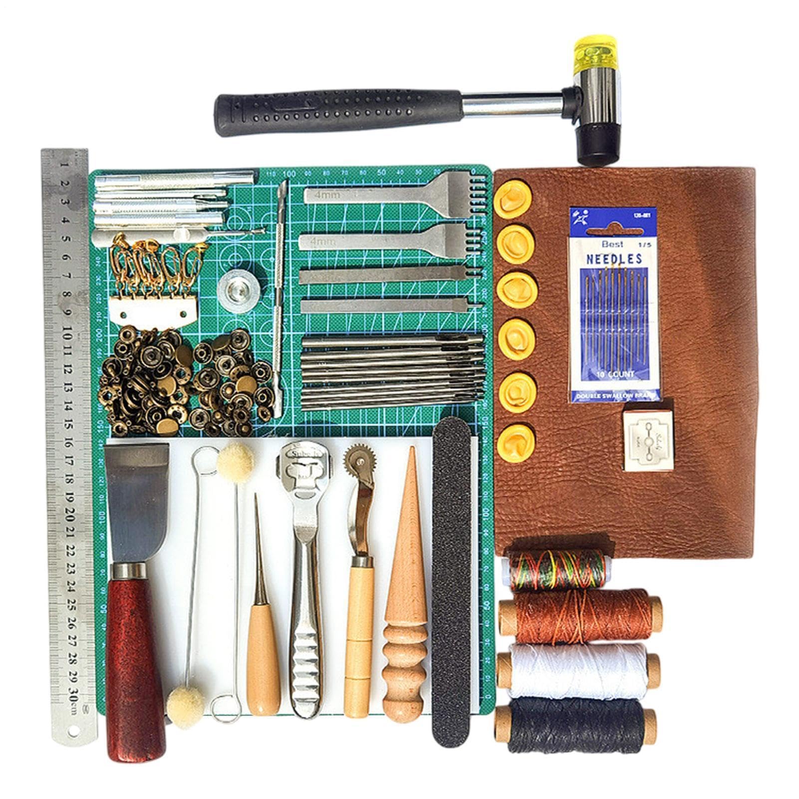 Juego de herramientas para trabajar cuero - Kit de madera ABS de acero de aleación de 32x26x4 cm, accesorios de grabado de perforación duraderos, herramienta manual creativa | Kit completo de herramie