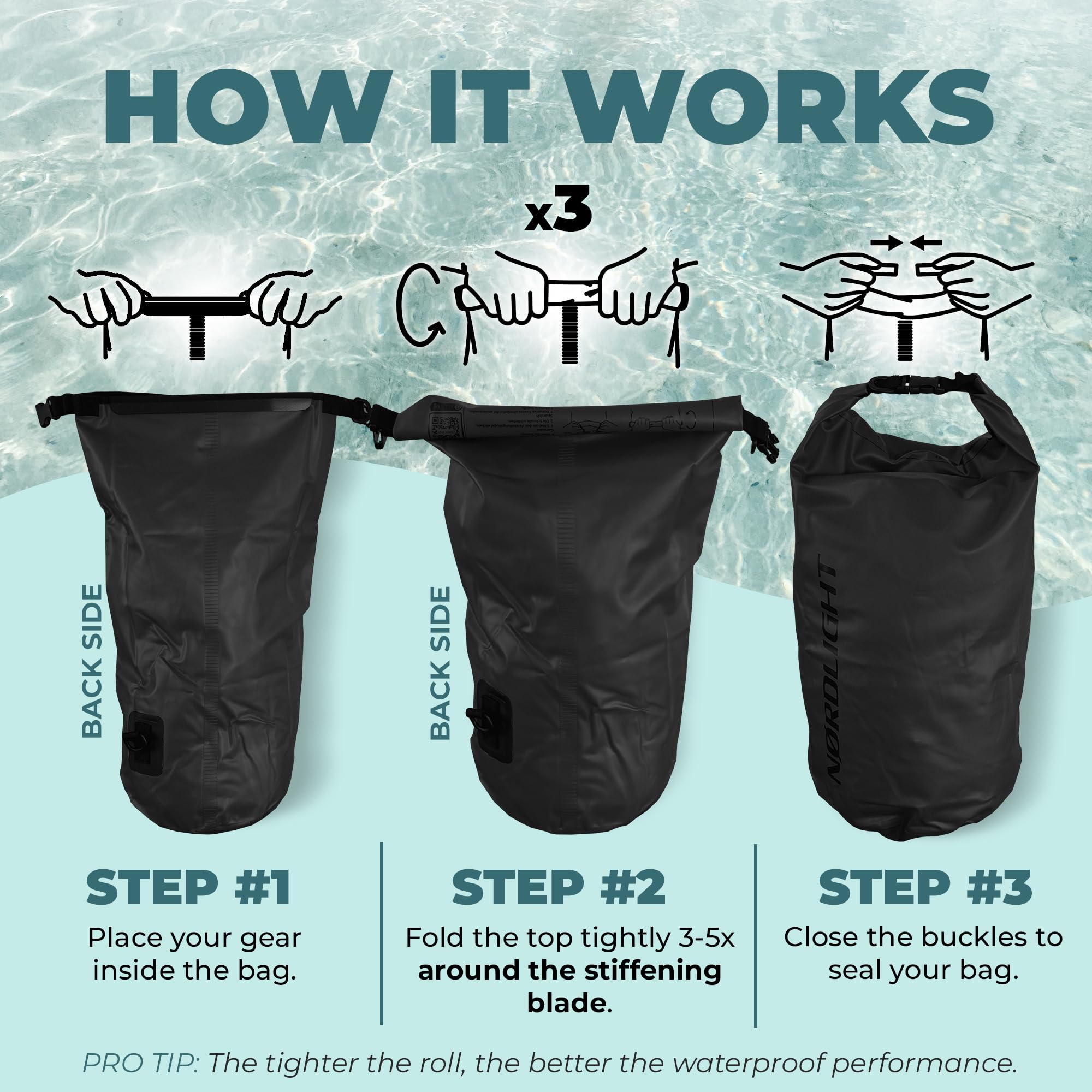Nordlight Dry Bag e borse impermeabili - zaini impermeabili da 2l, 5l, 10l, 15, 20l, 30l, ccon chiusura a rotolo e tracolla con custodia impermeabile per cellulare e marsupio