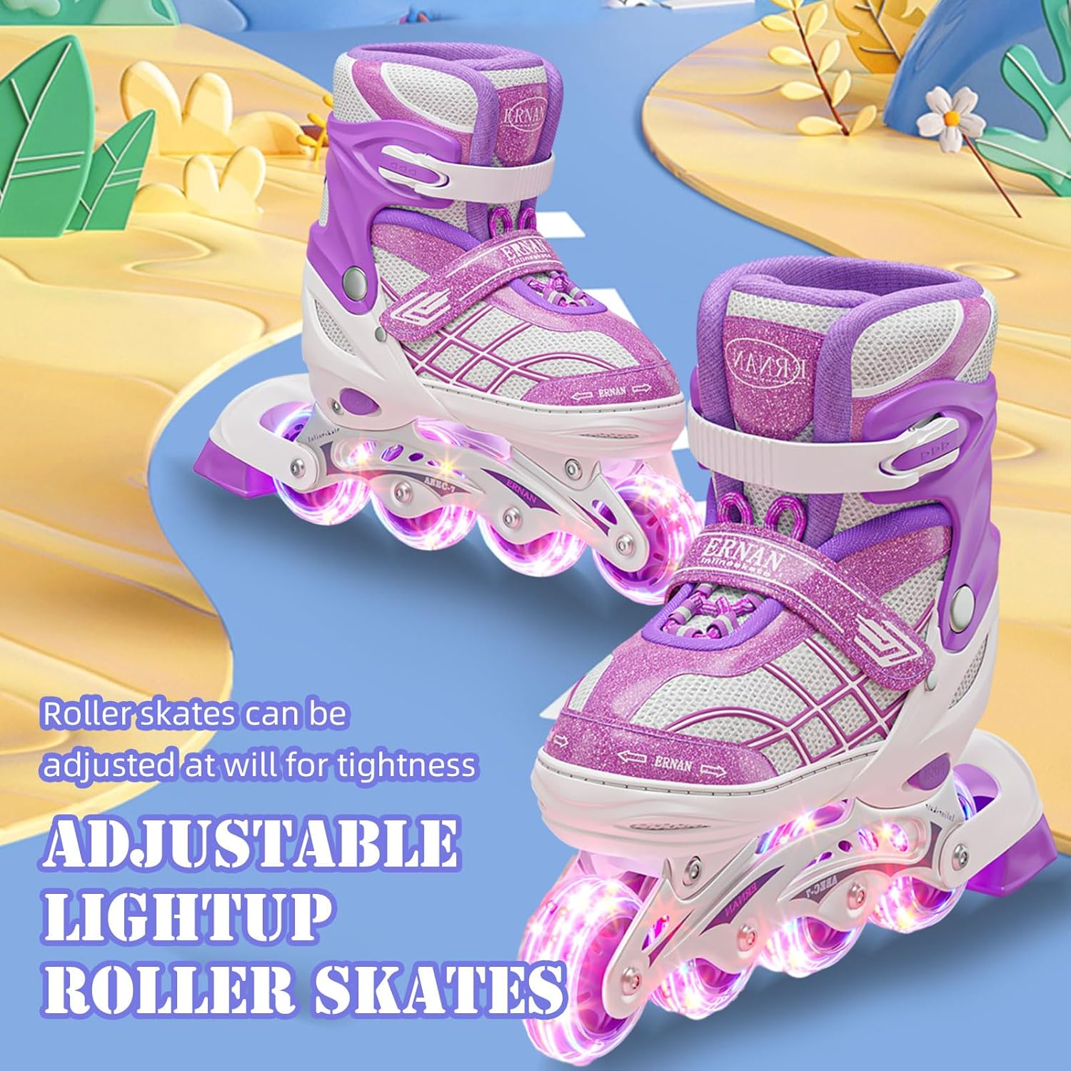 Roller Blades Girls Ages 8-12, Double-Row Roller Inline Skates for Kids Girls Rollerblades Rollerblades Ages 6-12 Adjustable Light Up Skates High Top Faux Leather for Beginner Indoor Outdoor