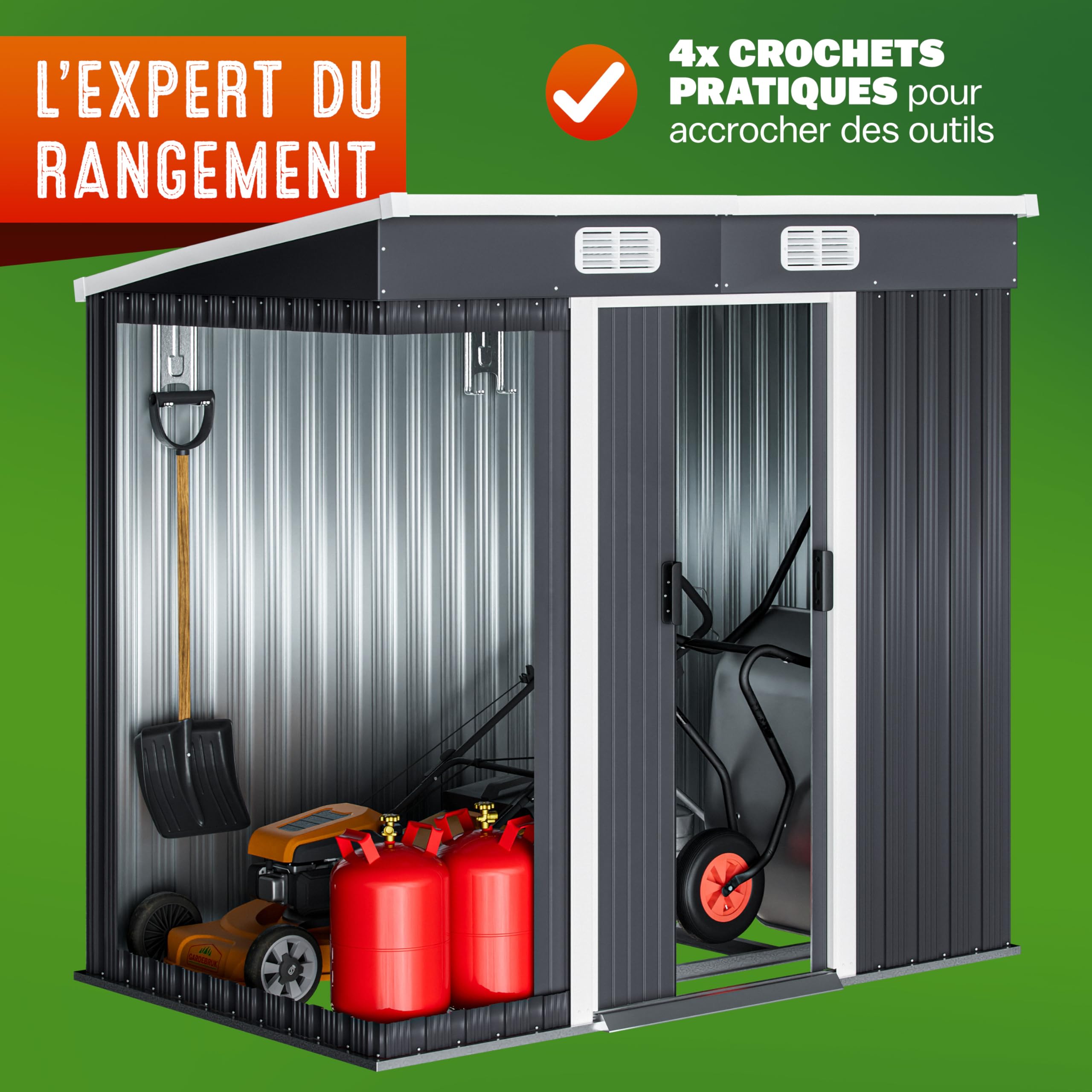 GARDEBRUK® Abri de Jardin métal L 2m² Fondation 200x125x185cm Porte coulissante Anthracite cabane de Jardin cabanon Rangement Outils 3,4m³