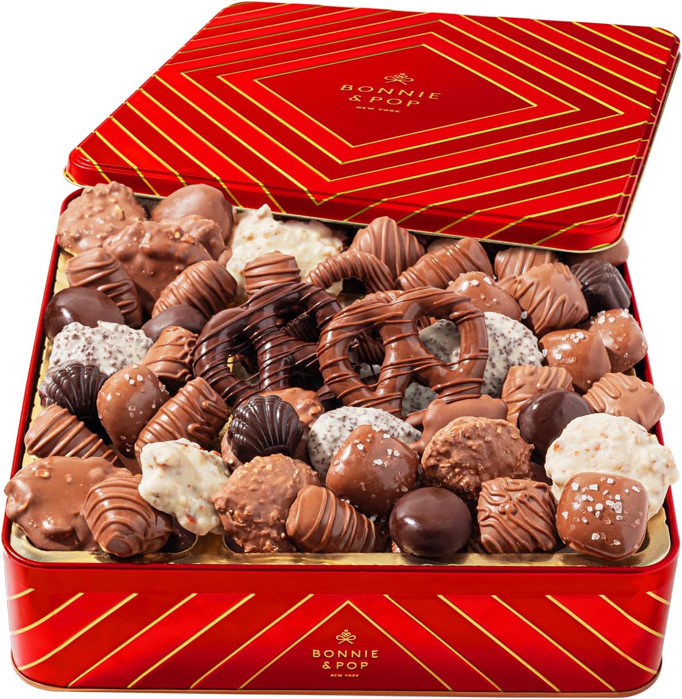 Holiday Chocolate Gift Basket with 2 lbs+ Chocolates, Pretzels, Peppermint Patties, Caramels - From Bonnie and Pop