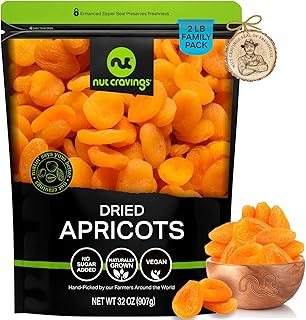 NUT CRAVINGS - Dried Turkish Apricots, No Sugar Added, Unsweetened (32oz, 2 LB) Sweet Healthy Snack, Vegan, Resealable Bag