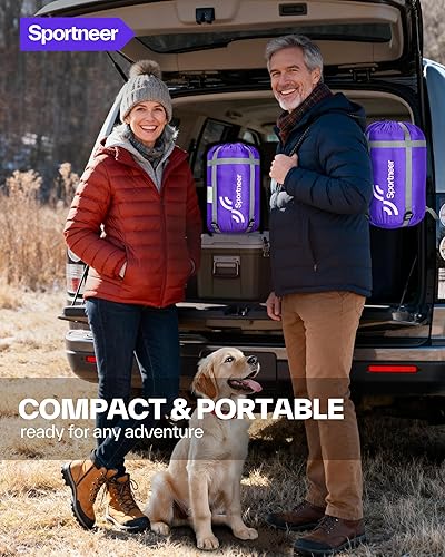 Miniatura 8 de Sportneer Saco de dormir portátil de 0 grados para adultos y niños - Caminable con cremalleras en los brazos, impermeable y cálido, compacto para