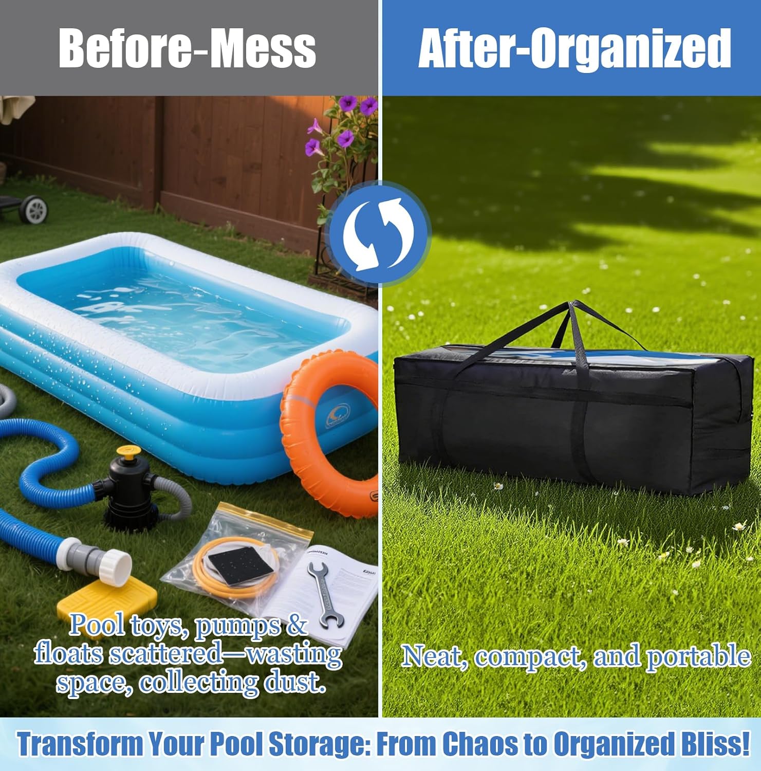 PJT Storage Bag for Aboveground Inflatable Frame Pools,Heavy Duty Outdoor Pool Accessories Storage,Waterproof UV-Resistant Patio Cushion Bag