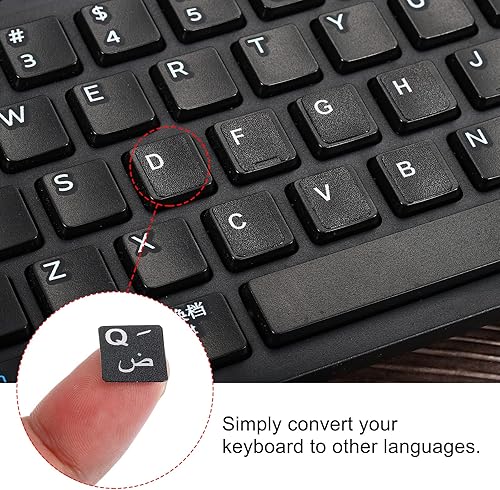 Miniatura 4 de PATIKIL Calcomanías de diseño de teclado árabe, paquete de 4 fundas universales de repuesto para computadora de escritorio, fondo negro, letras