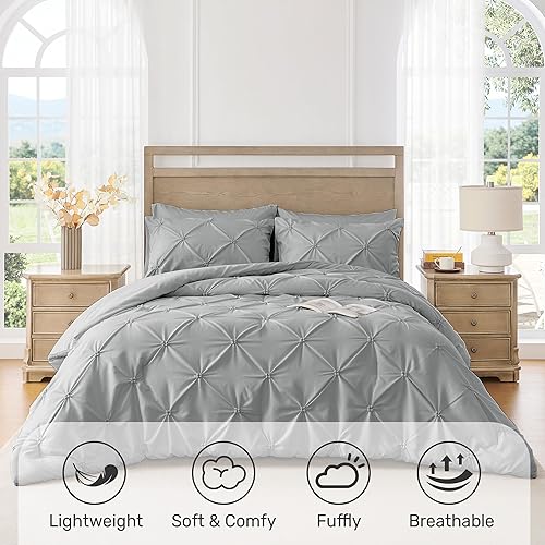 Miniatura 2 de UNIKOME Juego de edredón tamaño King, color gris, juego de edredón de 3 piezas suave y esponjoso de lujo para todas las estaciones, juego de cama