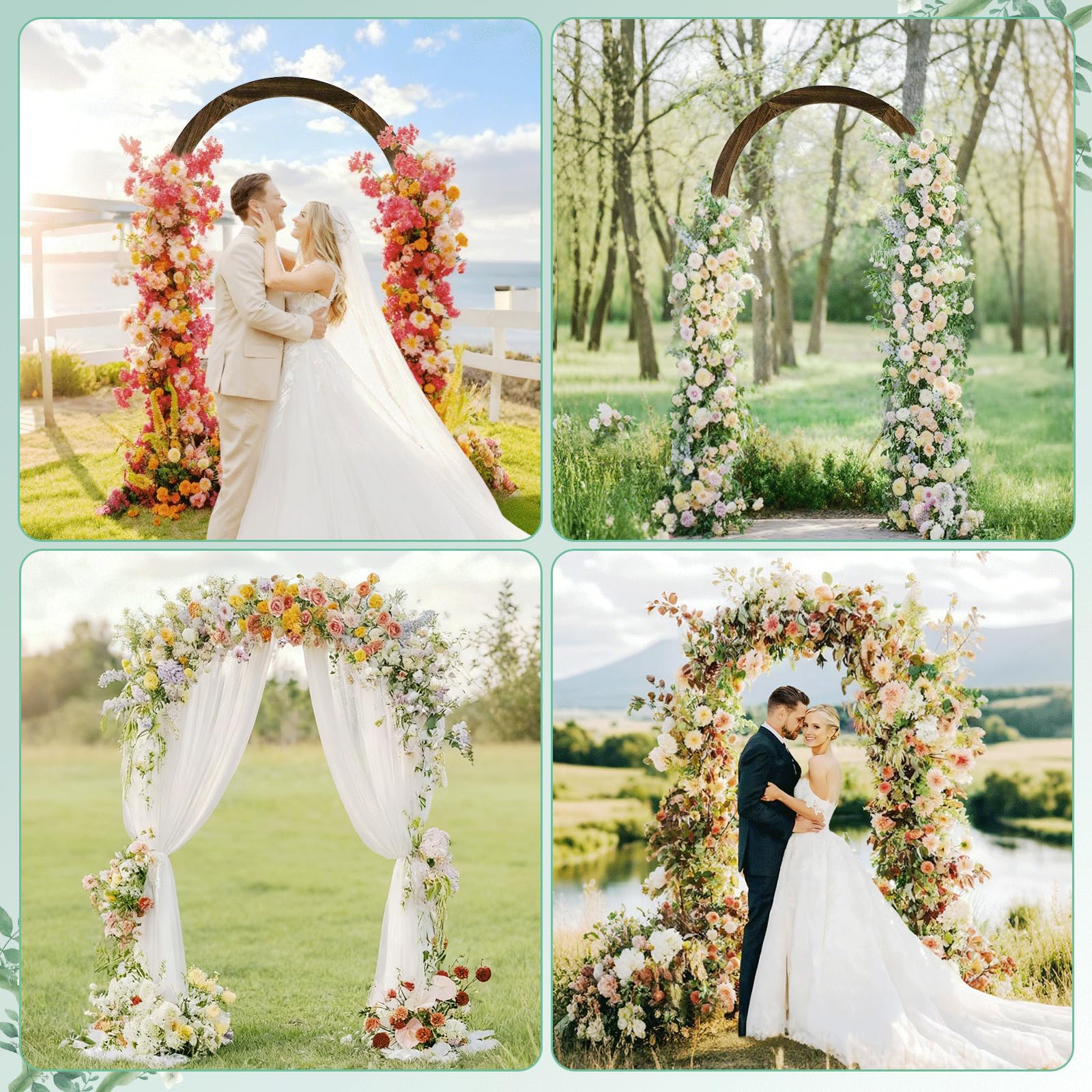 PlusFive Arco per matrimonio in legno, 2,1 m, supporto per sfondo in legno, grande arco per palloncini
