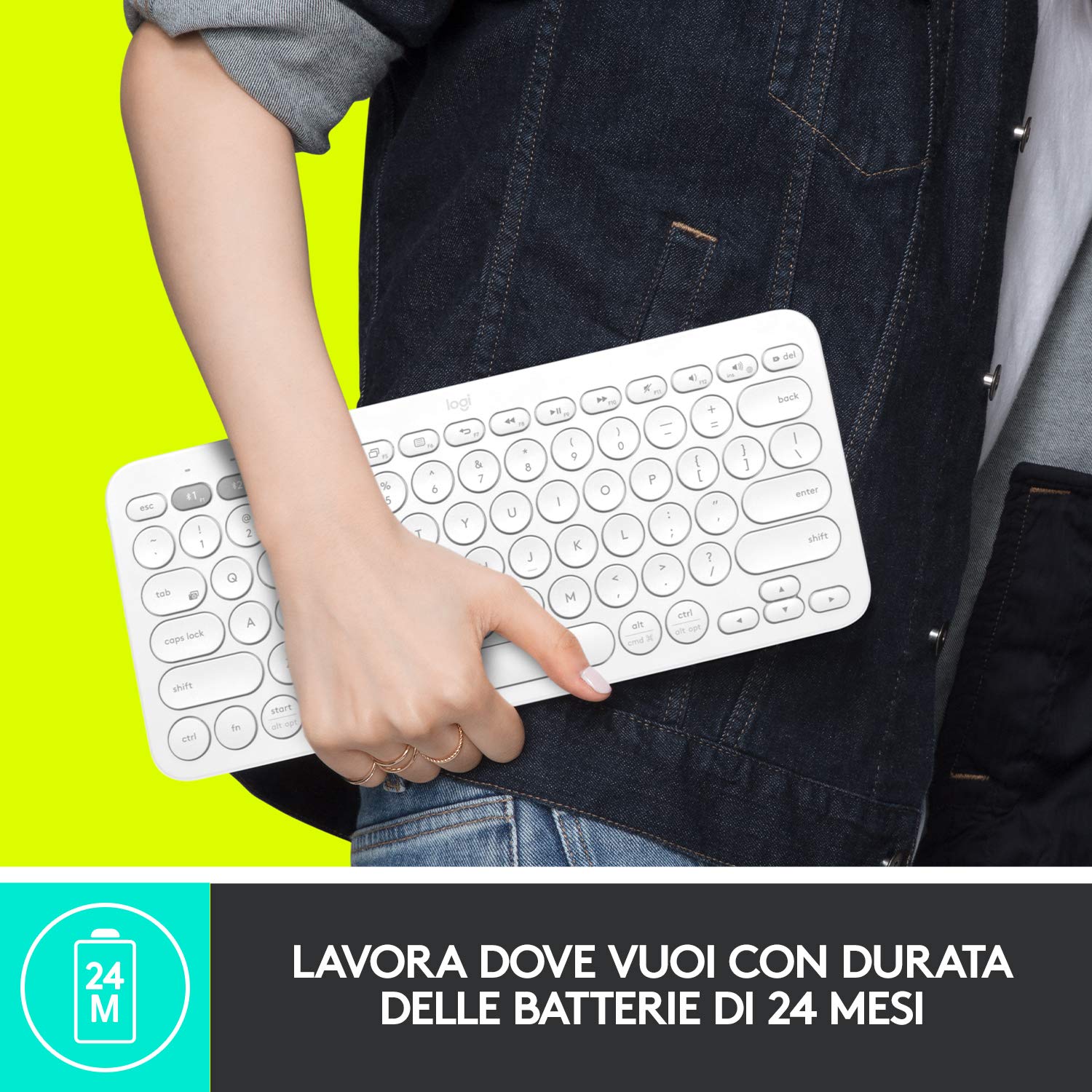Logitech K380 Tastiera Bluetooth Multidispositivo per Windows | Apple iOS, ‎Bluetooth Wireless, Design Compatto, PC/Mac/Laptop/Smartphone/Tablet, Layout Italiano ‎QWERTY, Bianco