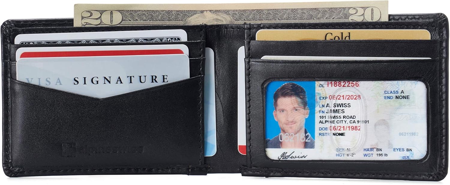 Alpine Swiss Delaney Slim Bifold Wallet | Front Pocket Wallet | 8 Card Slots ID Window | Outside Card Slot| RFID Protected Premium Leather | Gift Box - Image 3