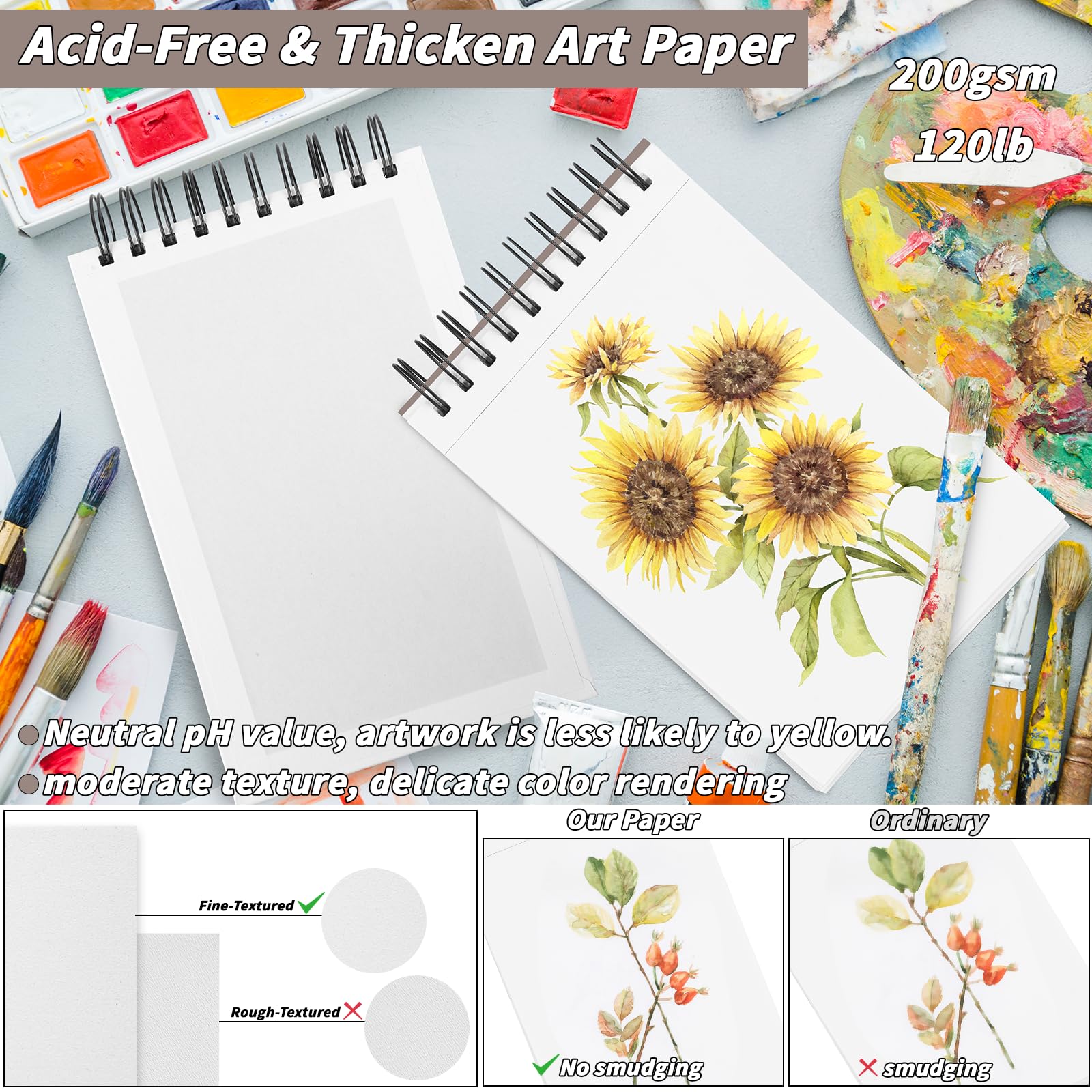 Confezione da 10 600 fogli di carta da disegno pesante, 14 x 21,6 cm, 200 g/m², carta da disegno molto spessa, con rilegatura a spirale, senza acidi, per artisti e principianti