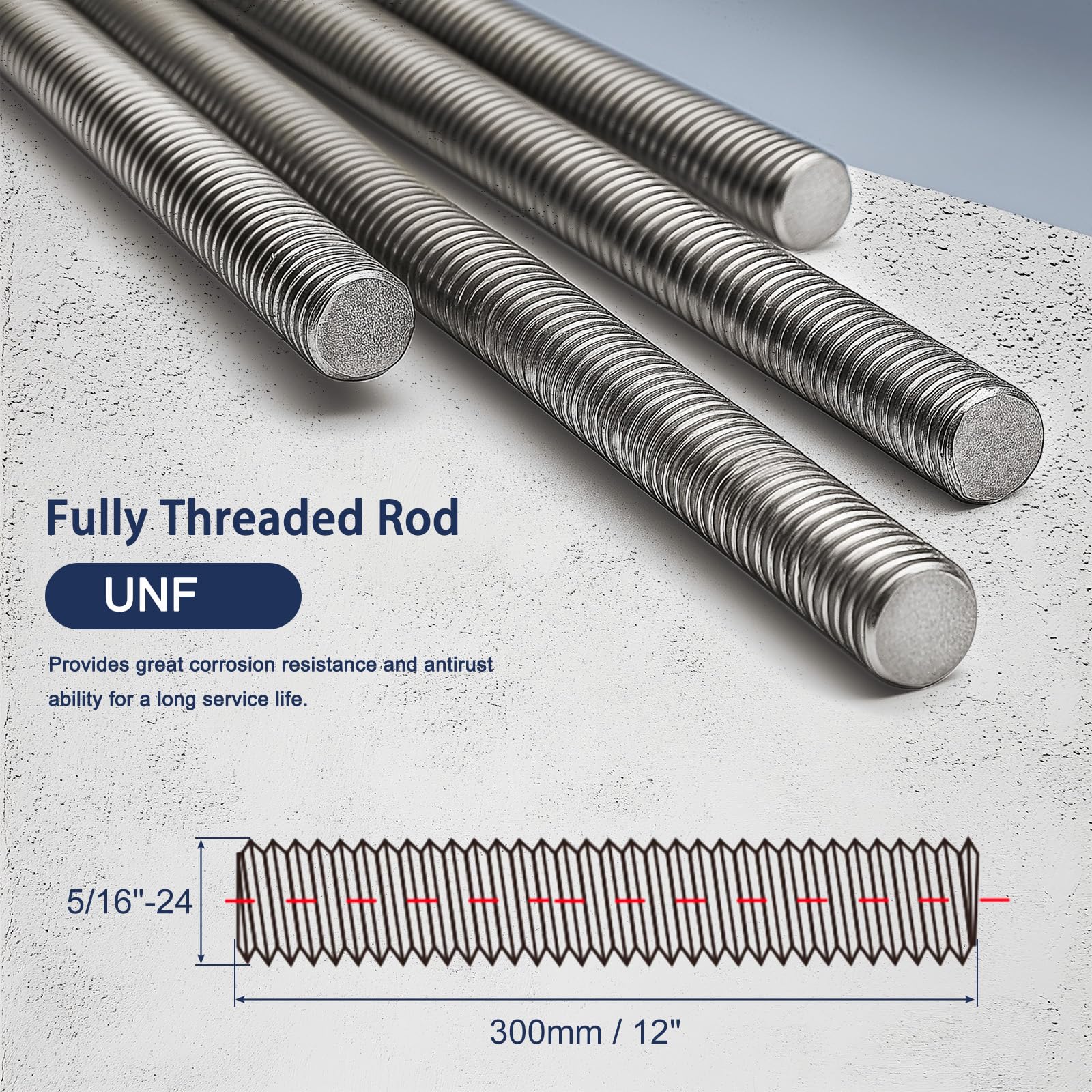 HiPicco 5/16"-24 Fully All Threaded Rod & Studs, 300mm/12" Length - Image 2