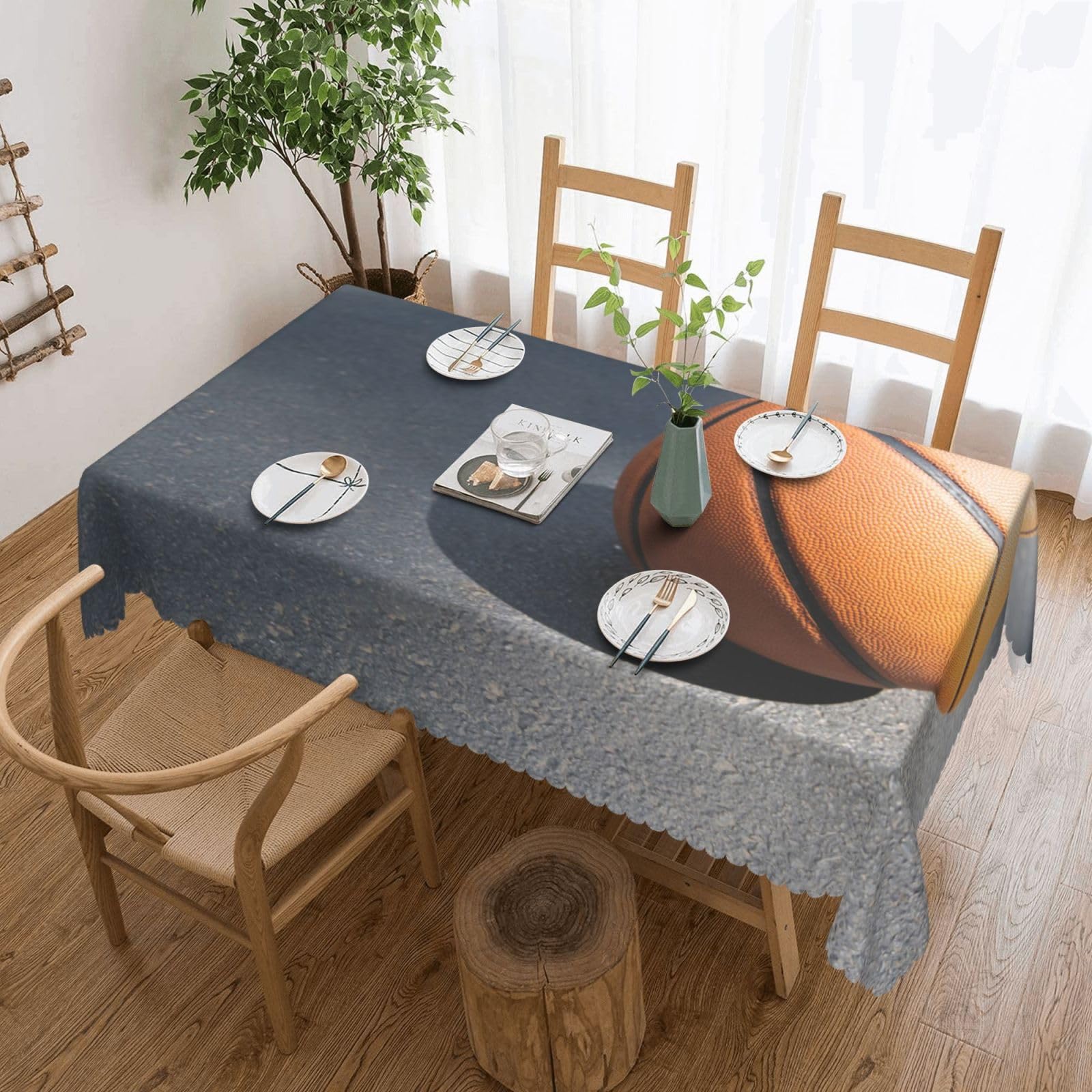 Nappe rectangulaire lavable imprimé basket-ball pour grande table à manger