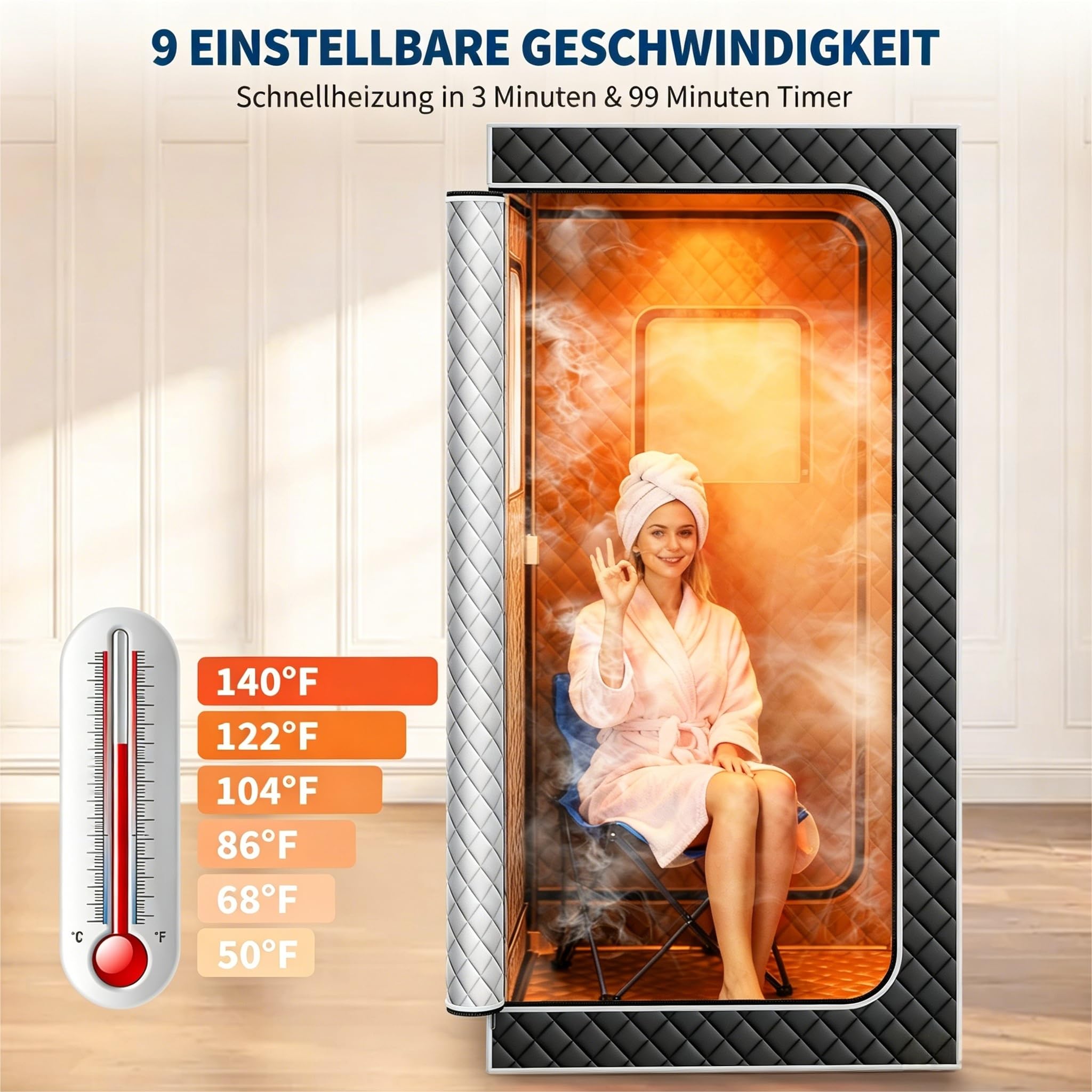Garvee Dampfsauna, tragbare Ganzkörpersaunabox mit Dampfgenerator, 1500W, 4L Wasserbehälter, 9 Temperaturstufen