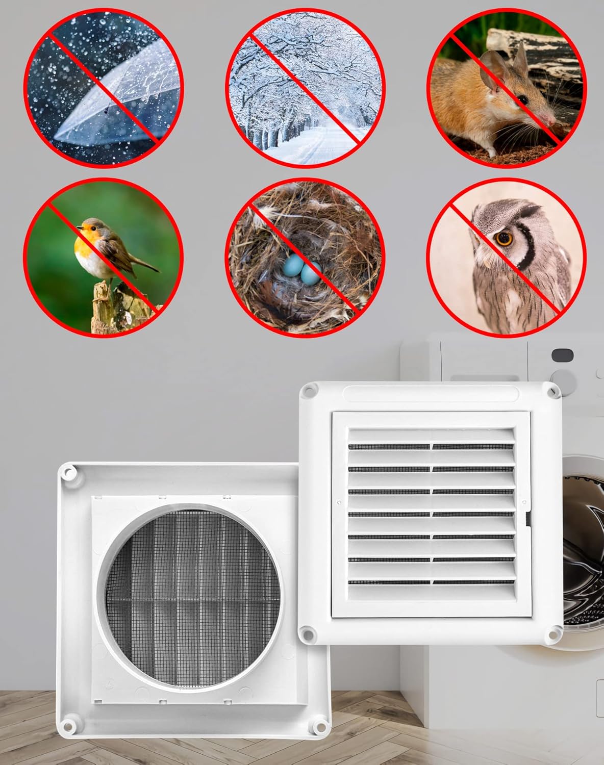 QWORK 4" Louvered Vent Cover, 4 Pcs Covers for Outdoor Dryer Vent Exhaust Air Covers (white)