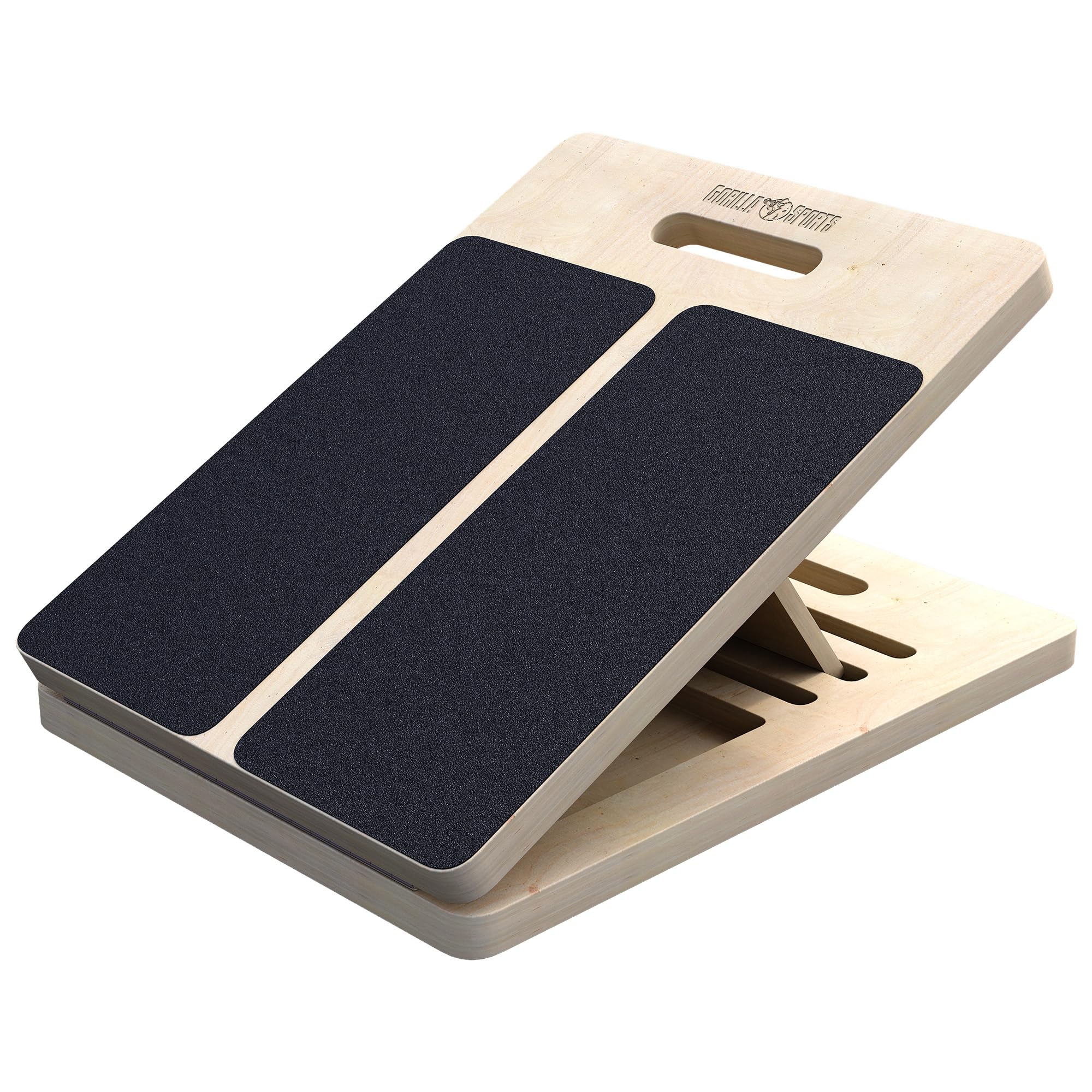 GORILLA SPORTS Adjustable Wooden Stretch Board - 4 Incline Levels 20°-45°, Foldable with Handle - Slant Board Calf Stretch Ankle Mobility