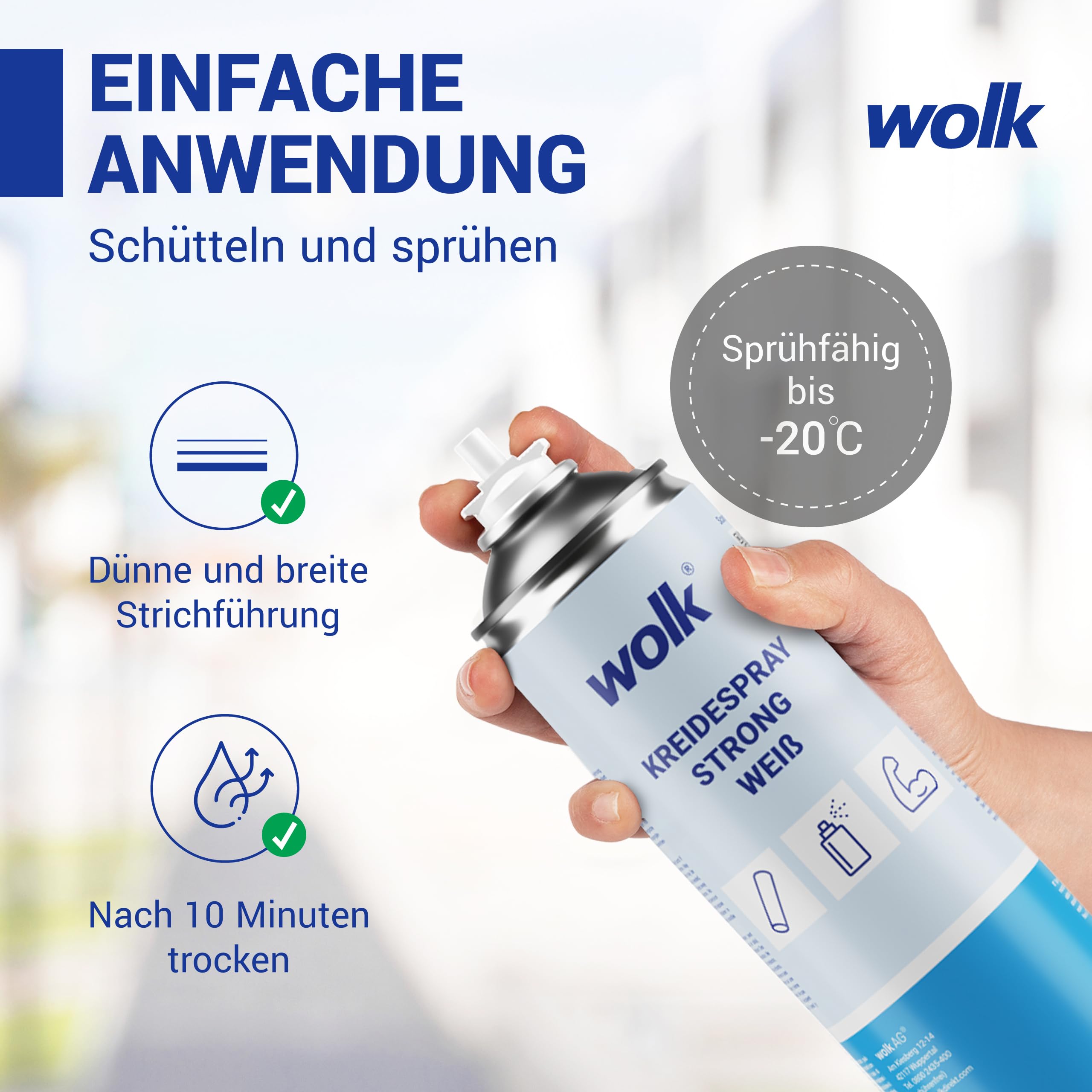 wolk Strong 6x 500 ml Kreidespray Weiß - Markierungsspray Weiß Abwaschbar