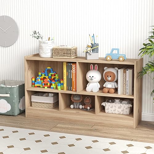 Miniatura 2 de IFANNY Organizador de almacenamiento de juguetes, estantería para niños de 2 niveles, estanterías para niños de 5 cubos, armarios y estantes,