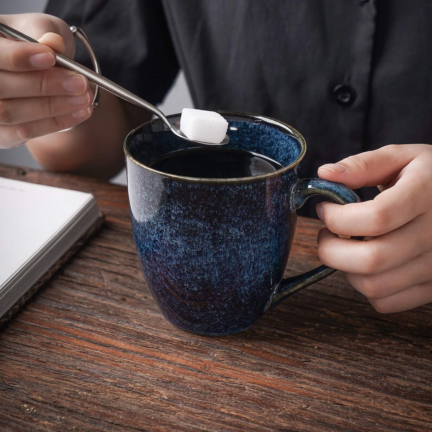 vicrays Coffee Mug Set, 12 Ounce, Set of 4, Ceramic Mug for Men, Women, Unique Glazed Mugs with Handle for Coffee, Tea, Milk, Cocoa, Cereal(blue) - Image 6