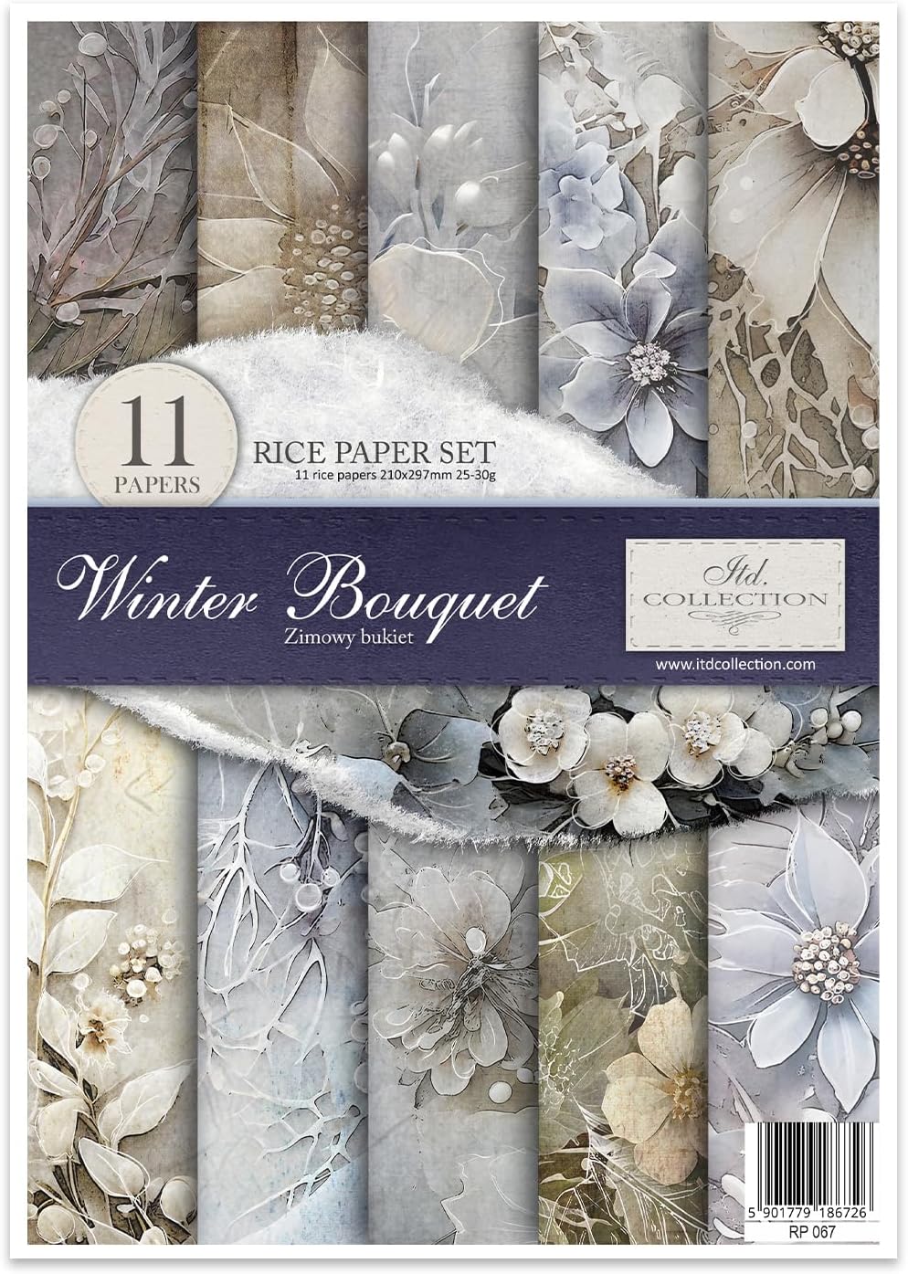 ITD Collection - Rice Paper Decopatch - Decoupage Paper - Writing Paper for Decoupage Technique - Rice Paper Sheets - A4 29.7 x 21 cm - Winter Bouquet - RP-067