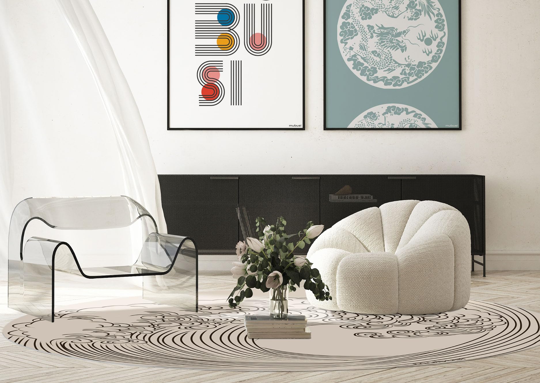 Alfombra Vinílica Redonda Cocina Salón - Varios Tamaños - (Tsunami 90x90 cm)