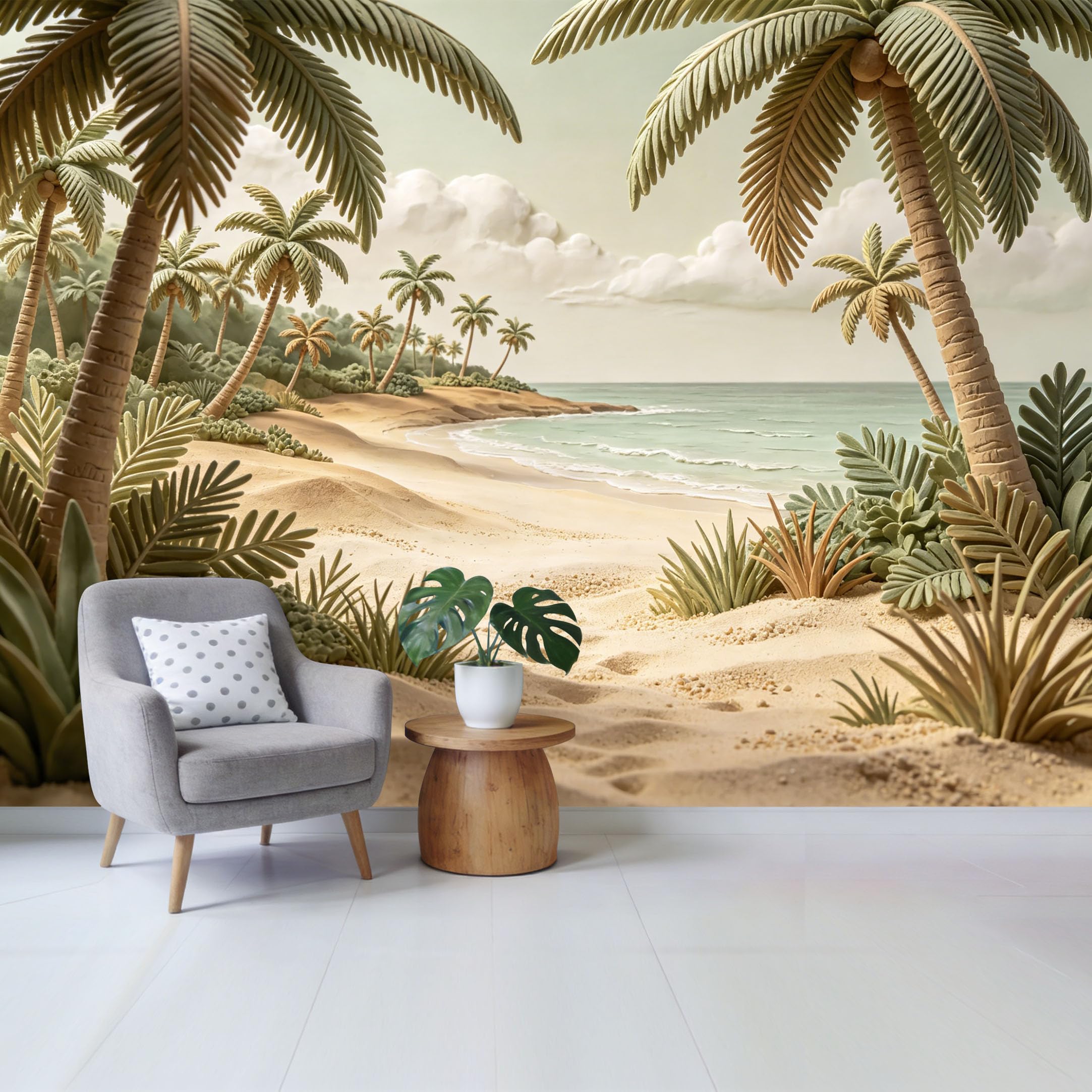Qzlithotic Yq2605251128 Custom Size Wall Mural Tropical Beach Palm Trees Coastal Landscape Oil Painting Selfadhesive Wall Fabric Removable Wallpaper For Home Office Decor