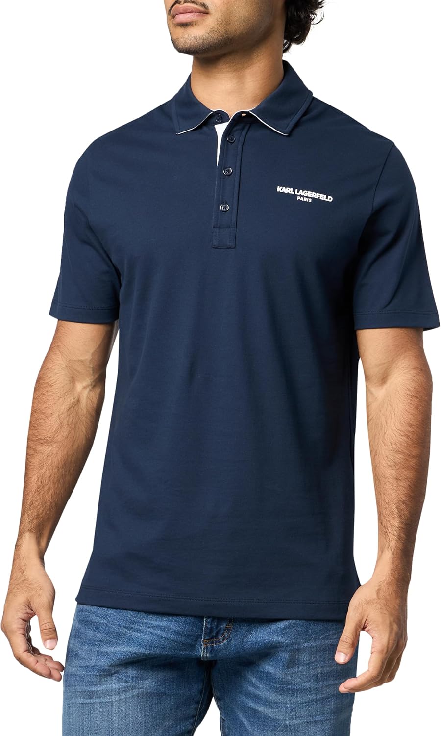 KARL LAGERFELD Paris Men's Sportswear Polo, Navy, Large