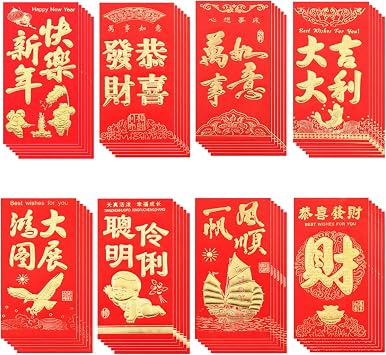 48 Pcs Chinese New Year Red Envelopes Chinese New Year Decorations 2026 Red Packet Lunar New Year Traditional Hong Bao Lai See Envelope Lucky Money Red Pocket for Spring Festival Birthdays Wedding