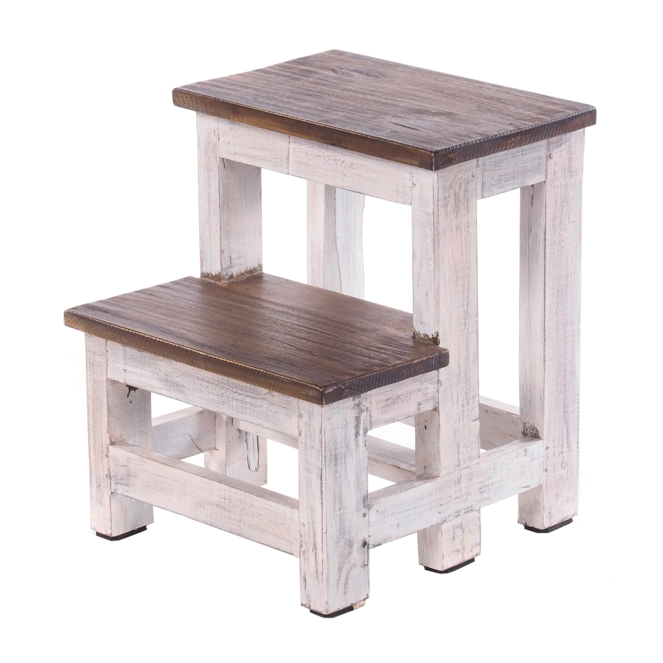 PFLANZENTREPPE Step | 46x37x37 cm (HxBxT), Altholz, zweistufig | rustikales Blumenregal, Pflanzenhocker, Deko-Ständer, handgefertigt | Farbe: 05 weiß-Natur
