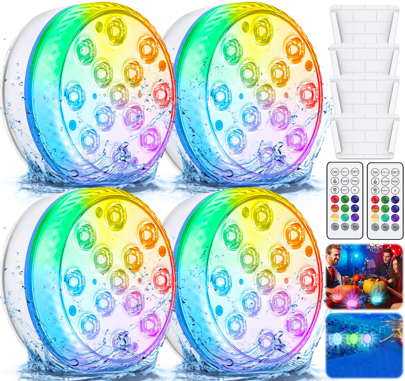 HL Ini Unterwasser Licht, RGB Ehrfarbige LED Teichbeleuchtung It Fernbedienung, 10 Stück