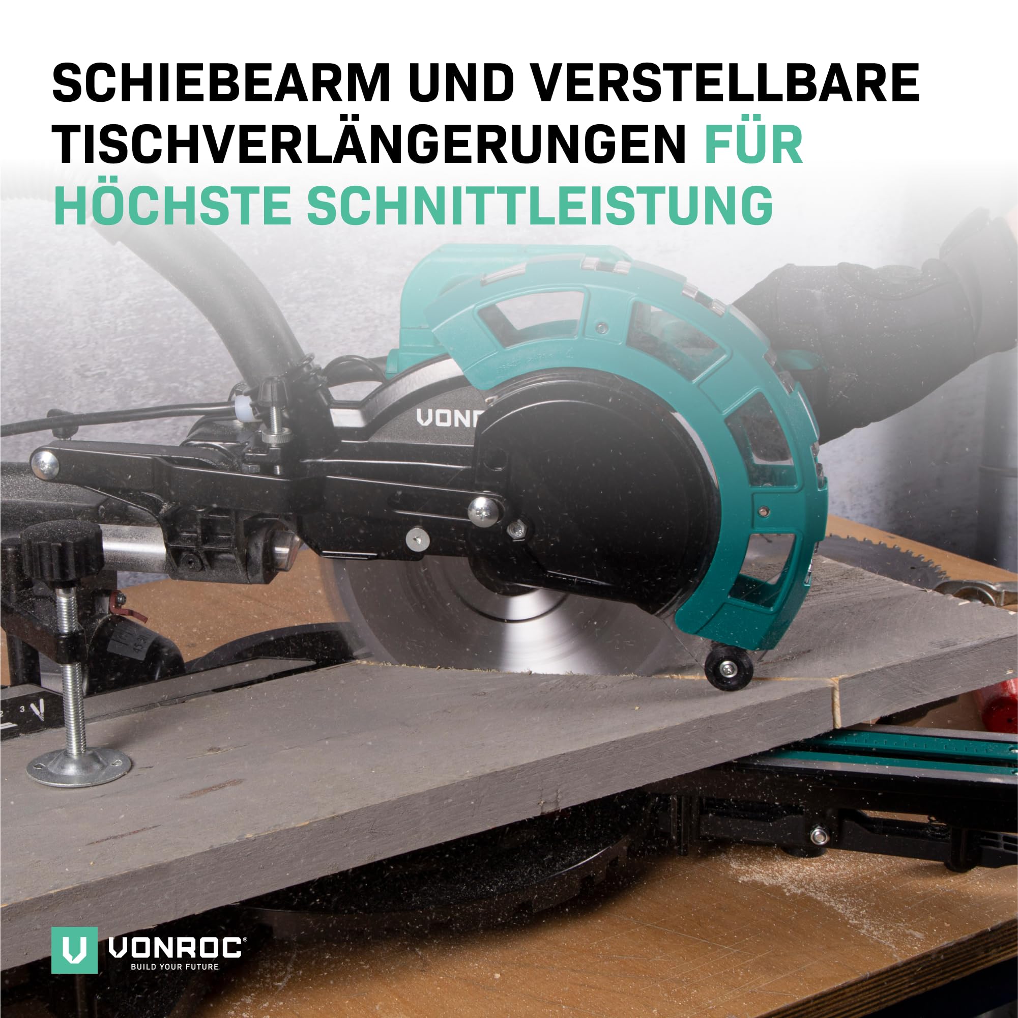 VONROC Kapp- und Gehrungssäge - Elektrische Holzsäge 2000W - 216mm mit Laser & LED, Staubsammelbeutel