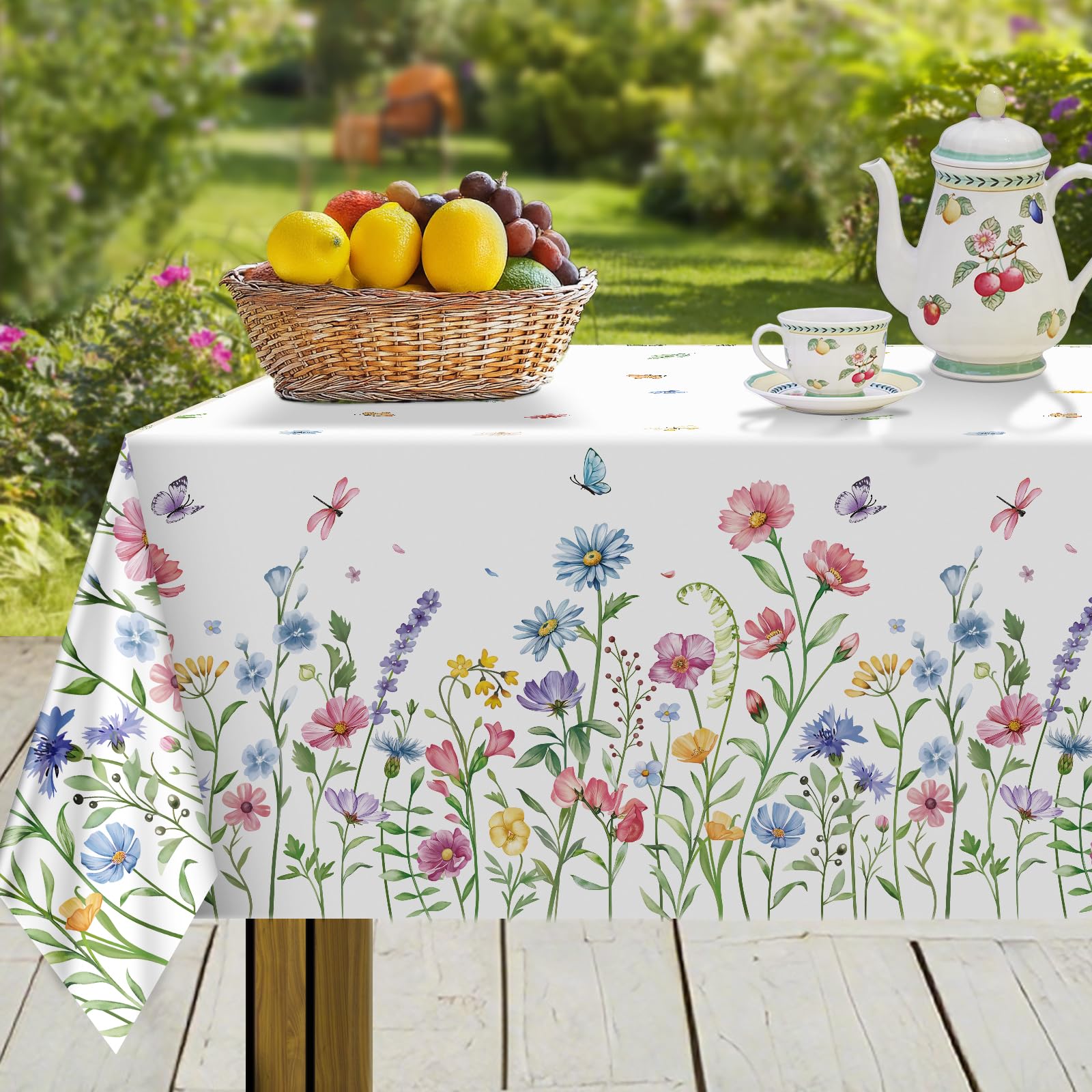 hometerixx Spring Wildflower Washable Rectangle Table Cloth Party 55x70inch — image 1