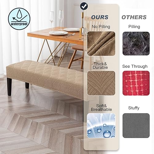 Miniatura 4 de Genina Fundas impermeables para banco de comedor, cubierta protectora de asiento de banco de jacquard elástica, funda de banco rectangular para