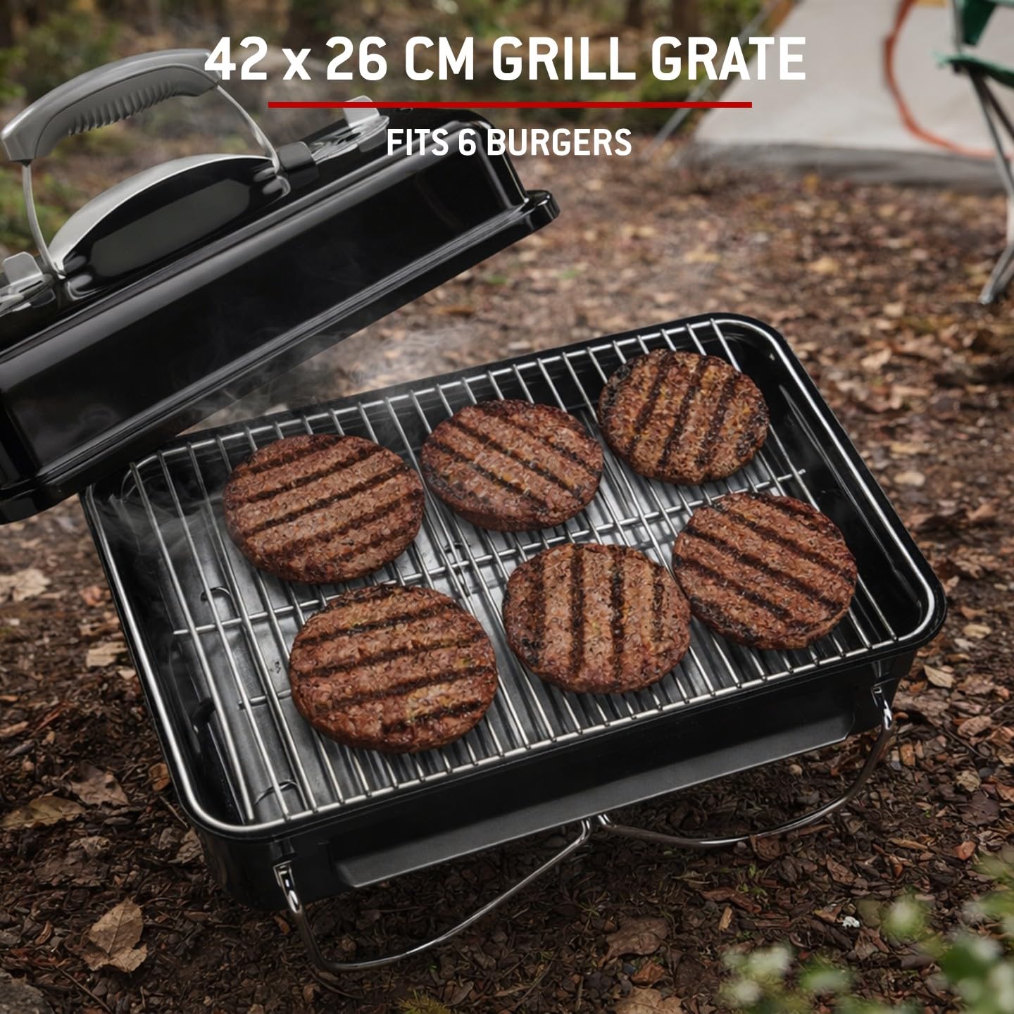 Weber Go-Anywhere Grill węglowy, powierzchnia grilla 42 x 26 cm, lekki przenośny grill BBQ, grill z emaliowaną misą i pokrywą, składane nóżki - Czarny (1131004)