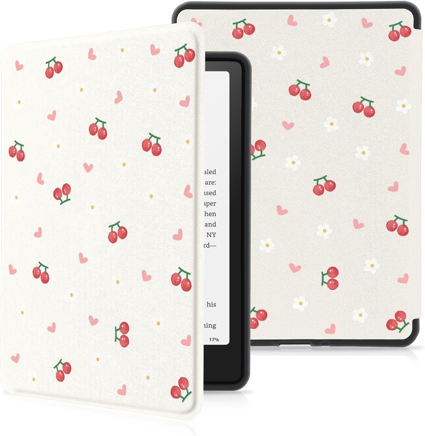 MAYCARI Slim Case for 7" Kindle Paperwhite 12th Gen 2024 & Kindle Colorsoft Signature Edition Case with Hand Strap, Premium PU Leather Protective Cover with Auto Sleep/Wake - Pink Star Bowknots